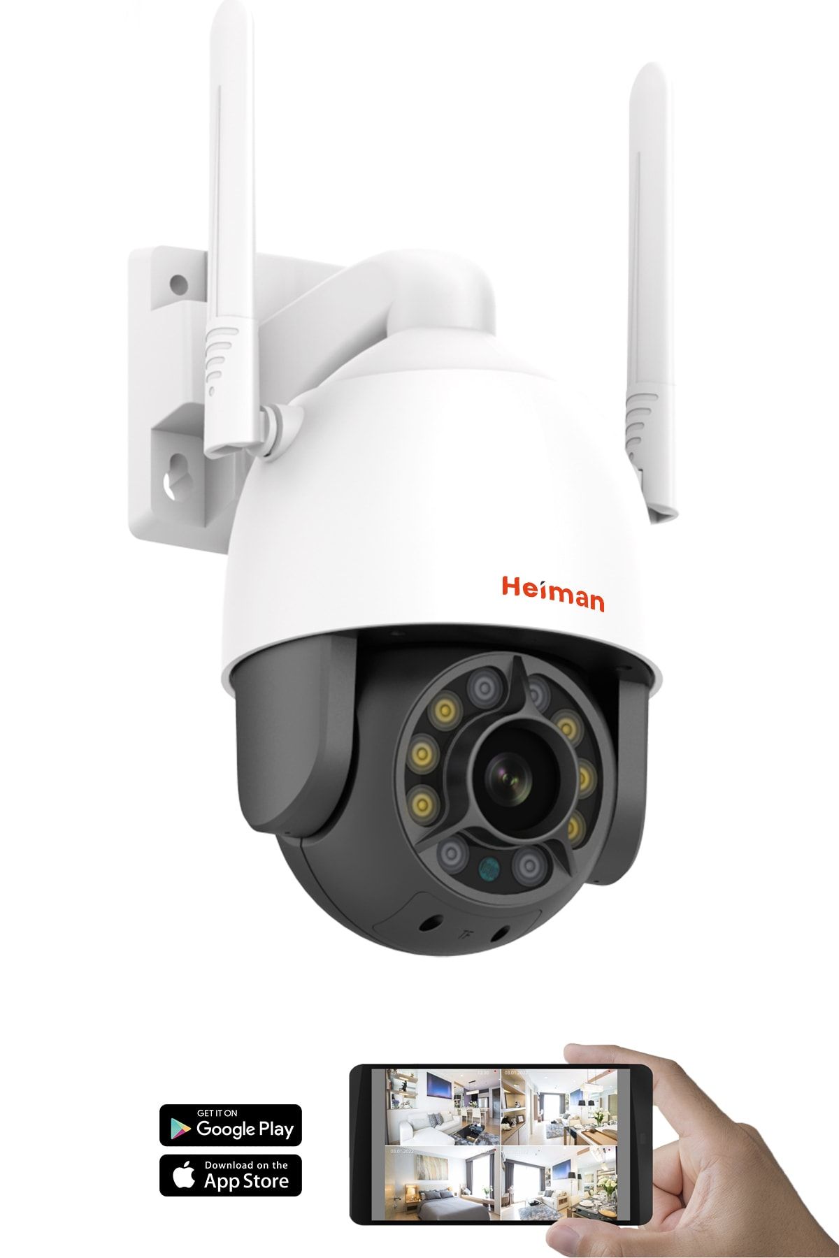 Heiman Hm-600 Wifi 3mp 360° Dönebilen Dış Ortam Gece Görüşlü Akıllı Güvenlik Kamerası - App Kontrol-