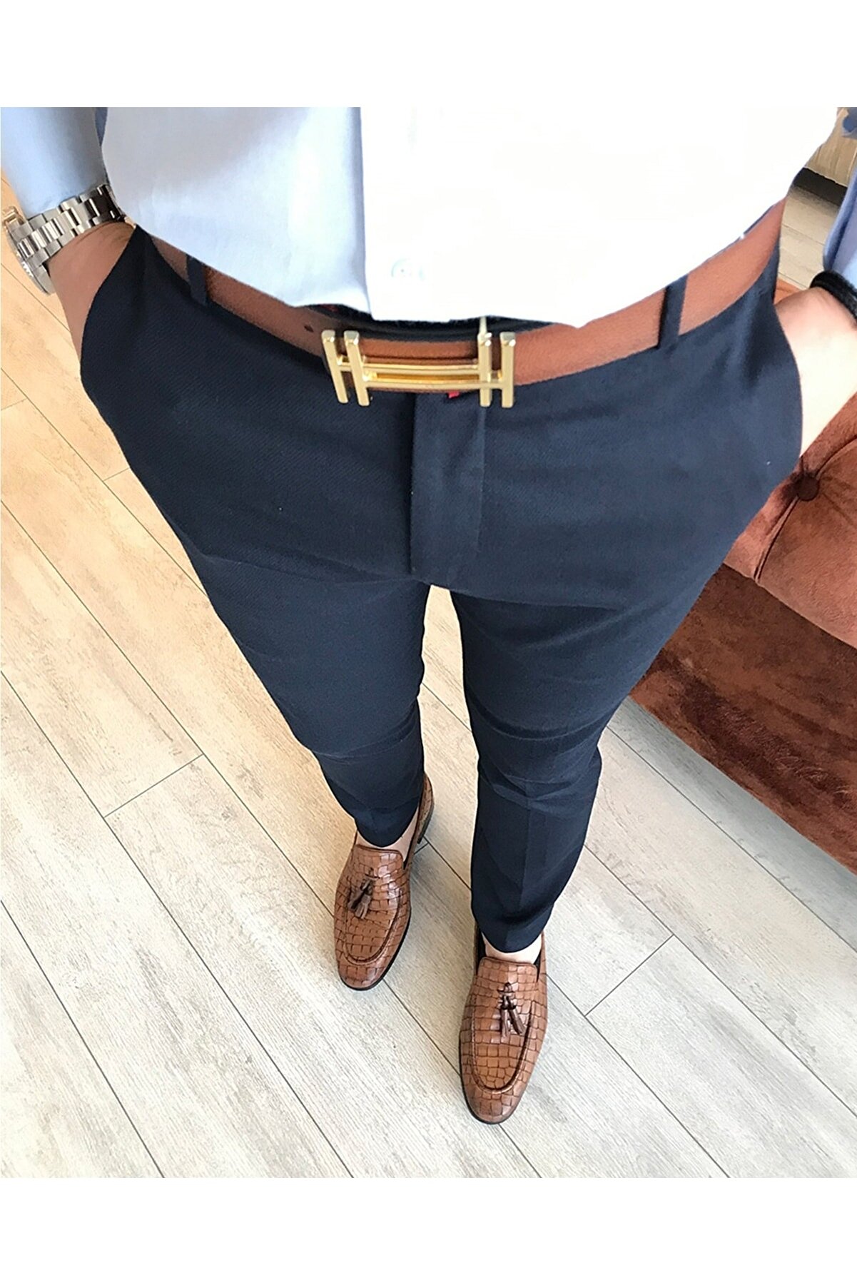 TerziAdemAltun Italyan Kesim Slim Fit Lacivert Kumaş Pantolon T3486