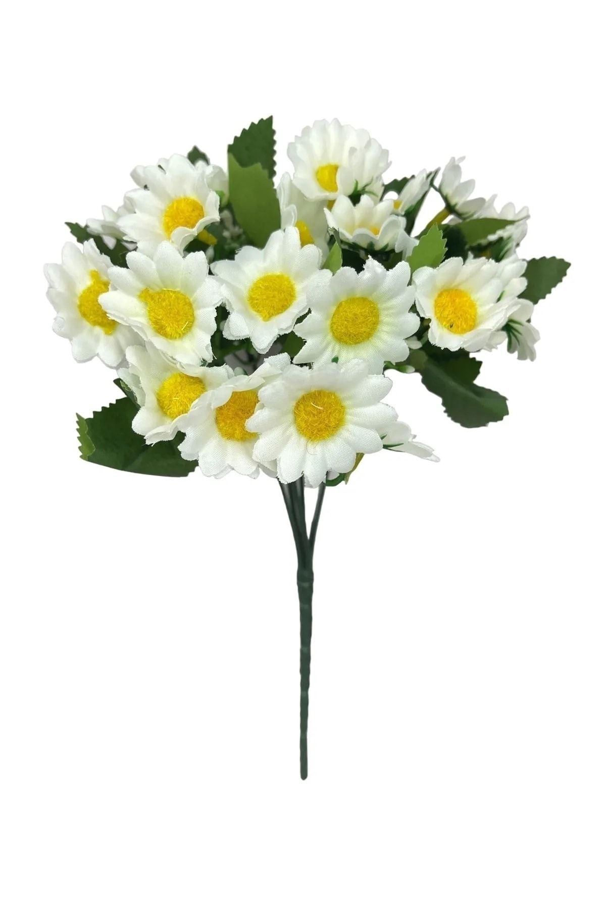 BYSHOME Yapay Çiçek Beyaz Papatya Gerçek Görünümlü  5 Dallı 25 Çiçekli