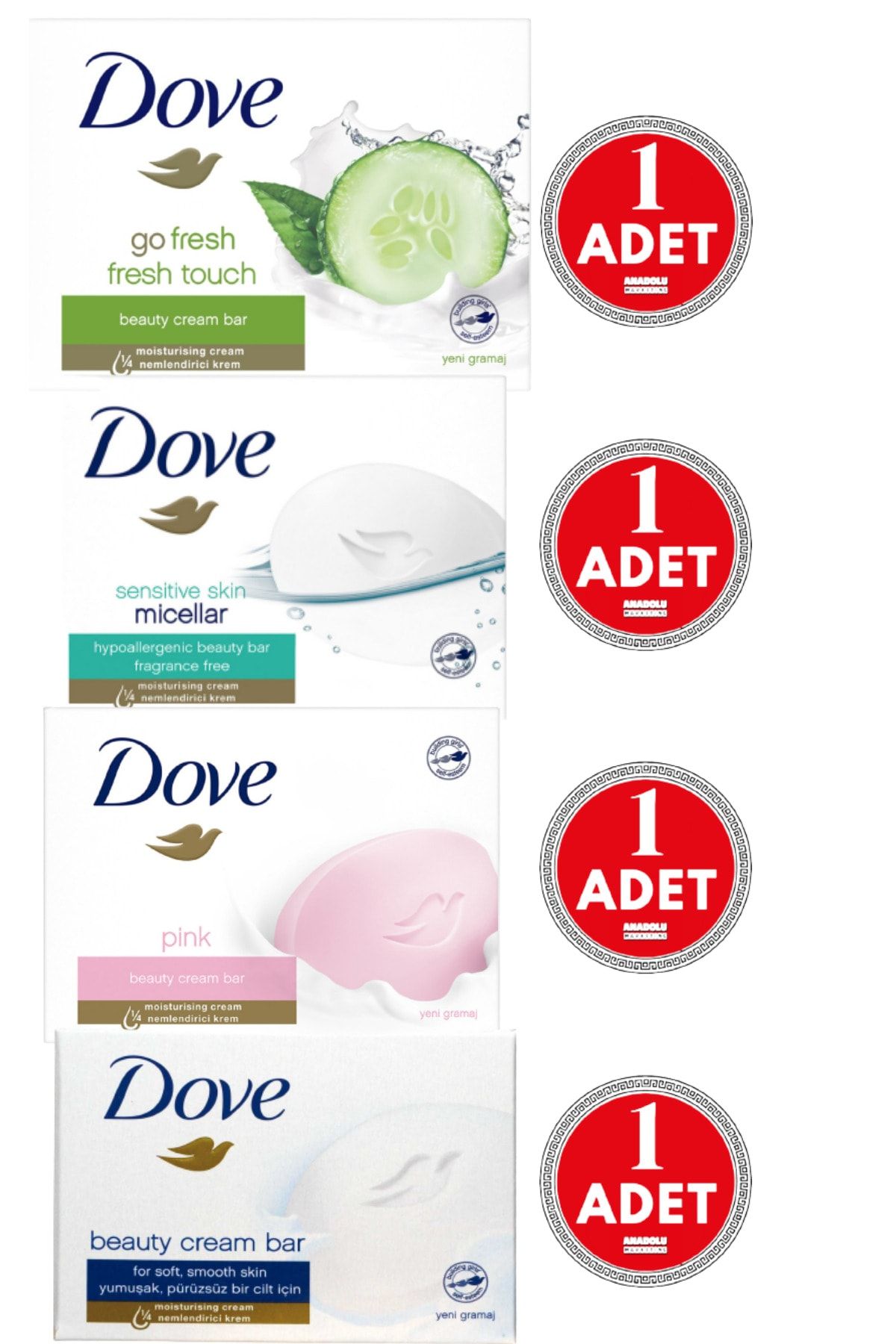 Dove Beauty Cream Bar 90 Gr Pink + Micellar + Fresh Touch + Katı Güzellik Sabunu