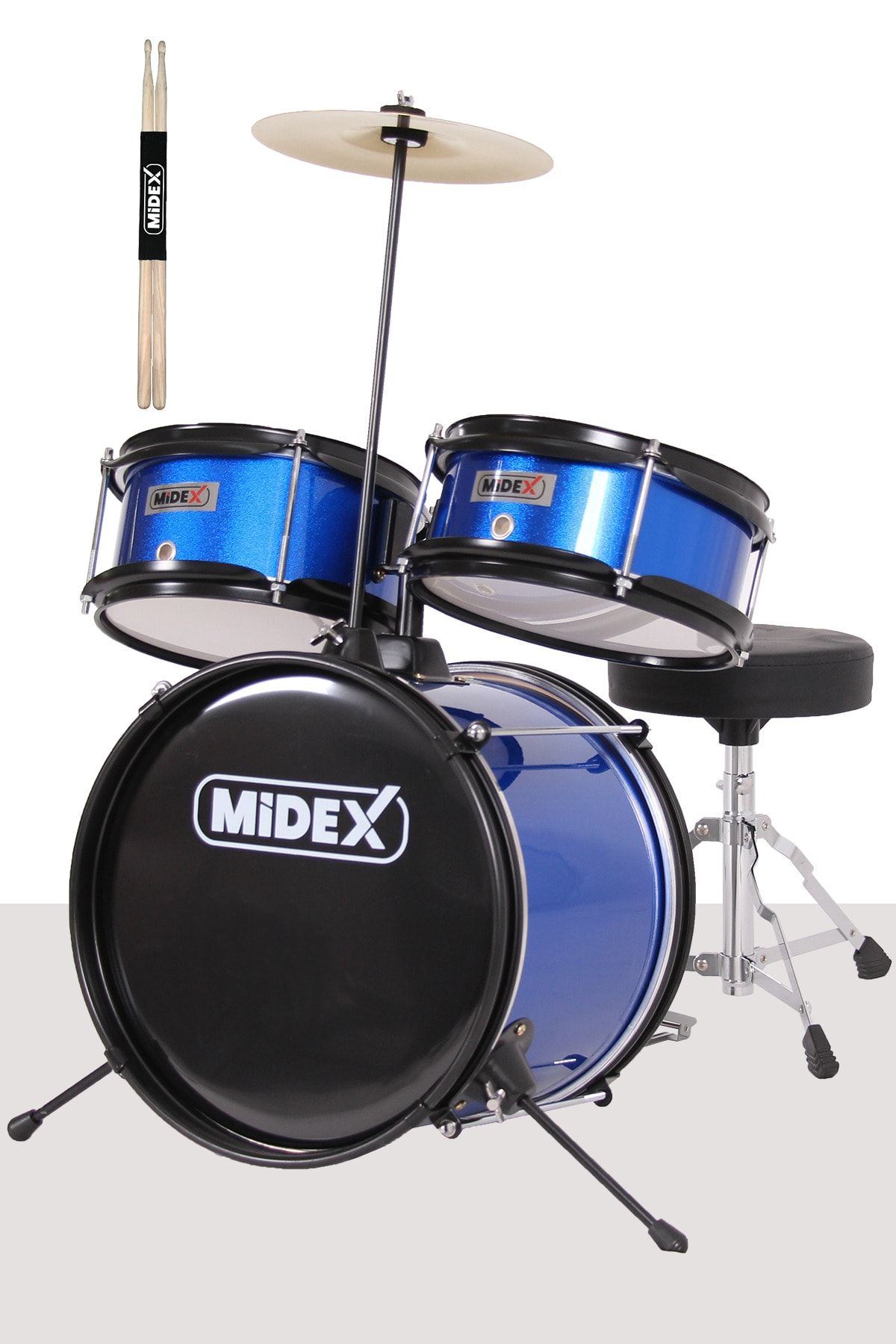 Midex Cd300x-blue Akustik Junior Çocuk Baterisi Davulu 5-14 Yaş Için Full Set