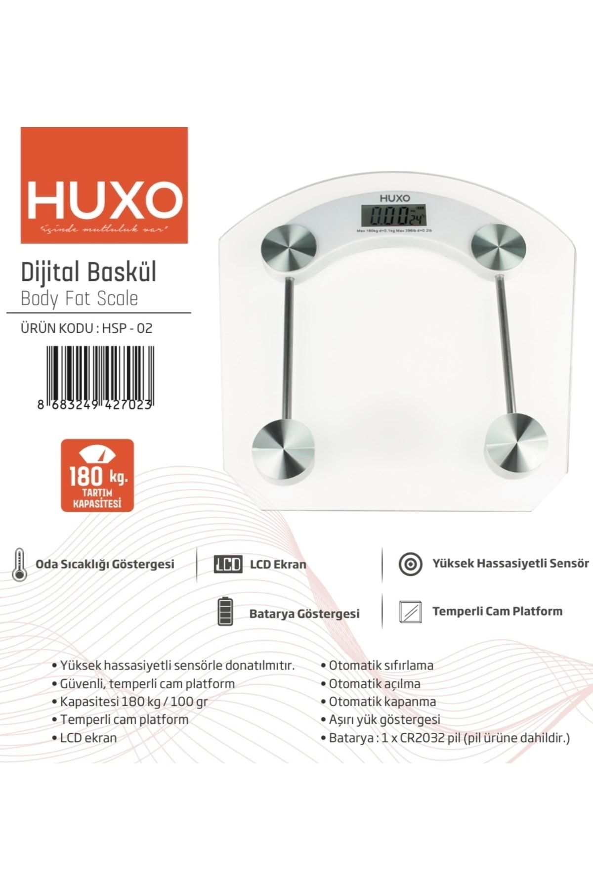huxo Dijital Cam Banyo Tartısı