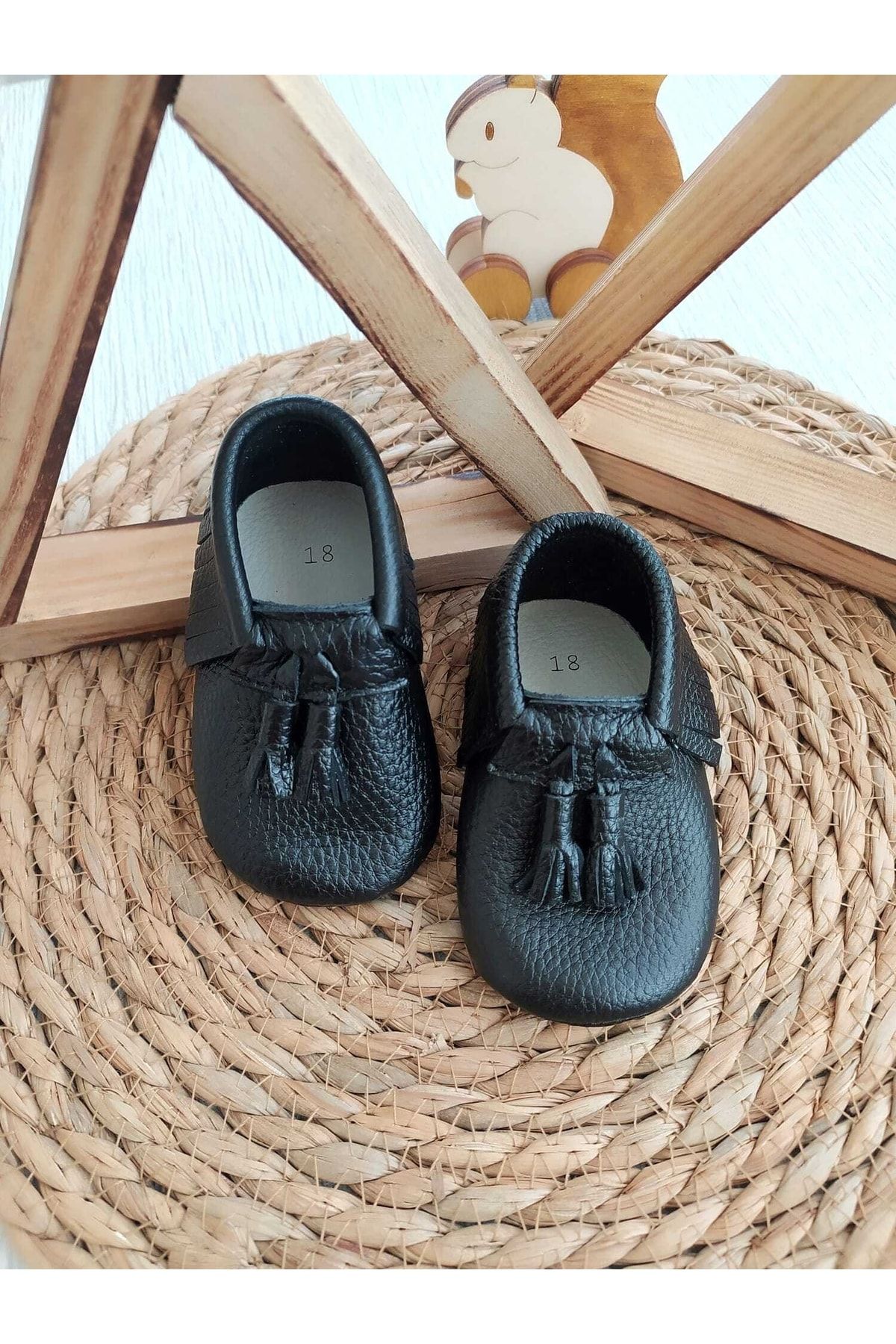 MİNİBİRİ Kıng Model Siyah Renk Bebek Makosen Patik Bebek Ayakkabısı