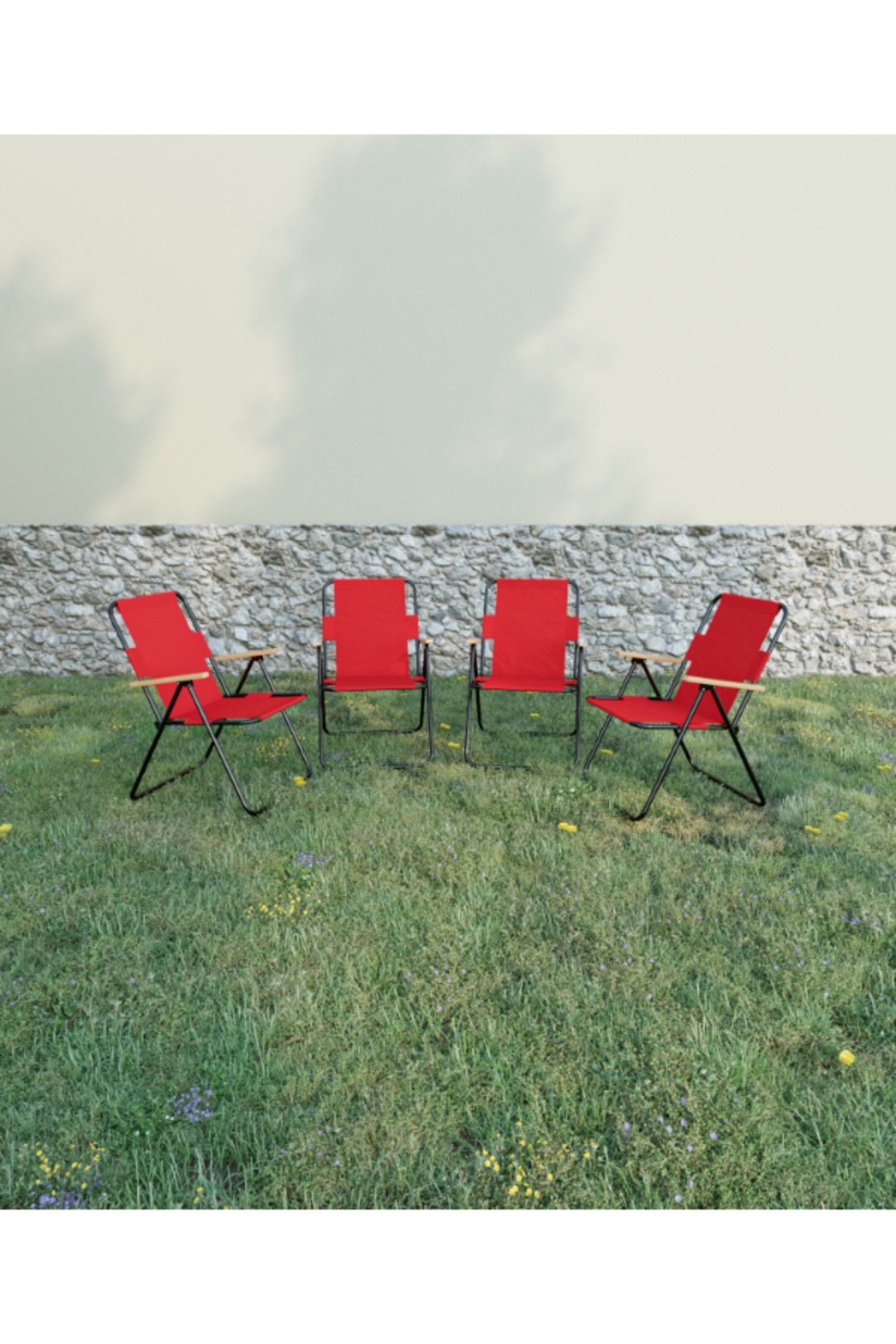 Fahrettin Küçük Kamp Sandalyesi Katlanır Kırmızı 4 Adet