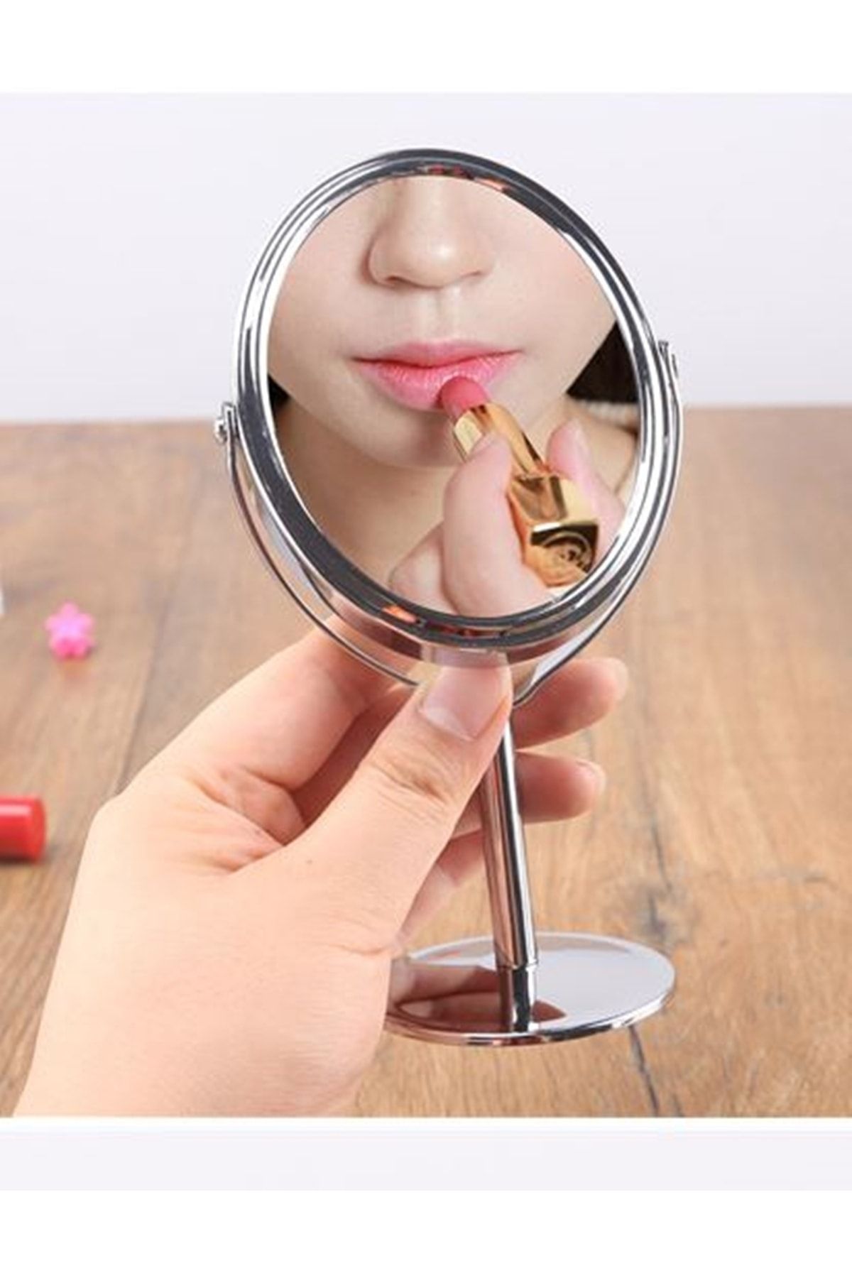 gaman Oval Gümüş Ayna 360 Derece Dönebilen Makyaj Ve Kaş Alma Aynası-büyüteçli Seyehat Aynası