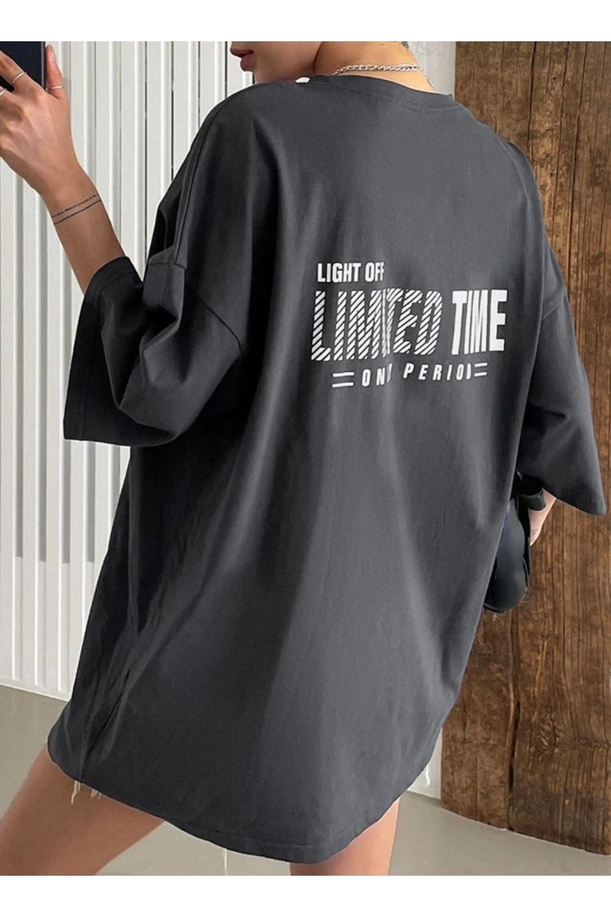 AFROGİYİM Kadın Limited Time Baskılı Oversize T-shirt