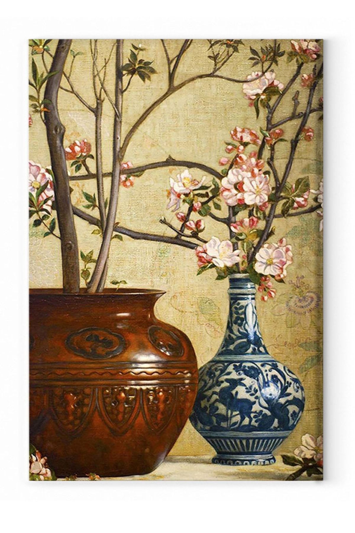 Shop365 Çini Desenli Vazolu Çiçek Kanvas Tablo 45 X 30 Cm Sb-42041