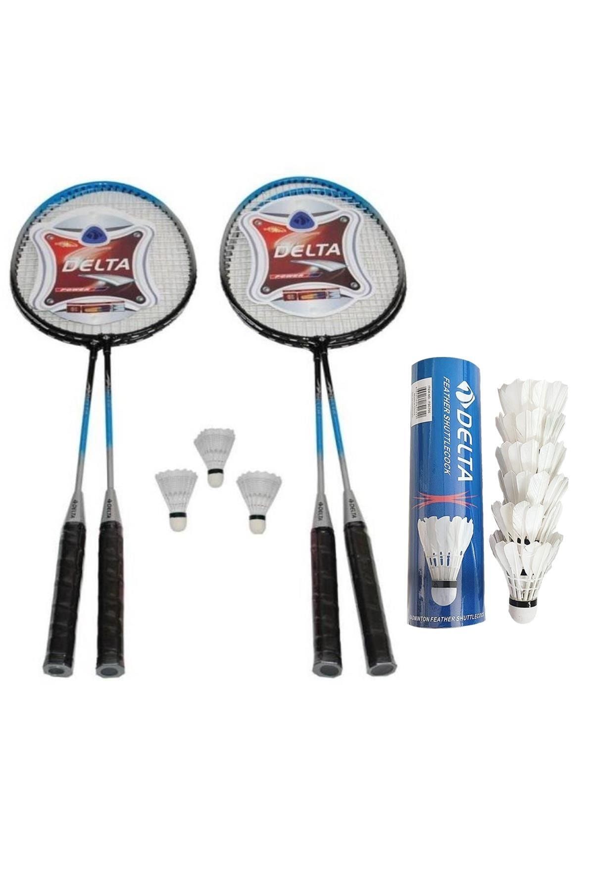 Delta 4 Adet Badminton Raketi + Çantası + 6 Deluxe Kaz Tüyü + 3 Plastik Toplam 9 Badminton Topu Seti