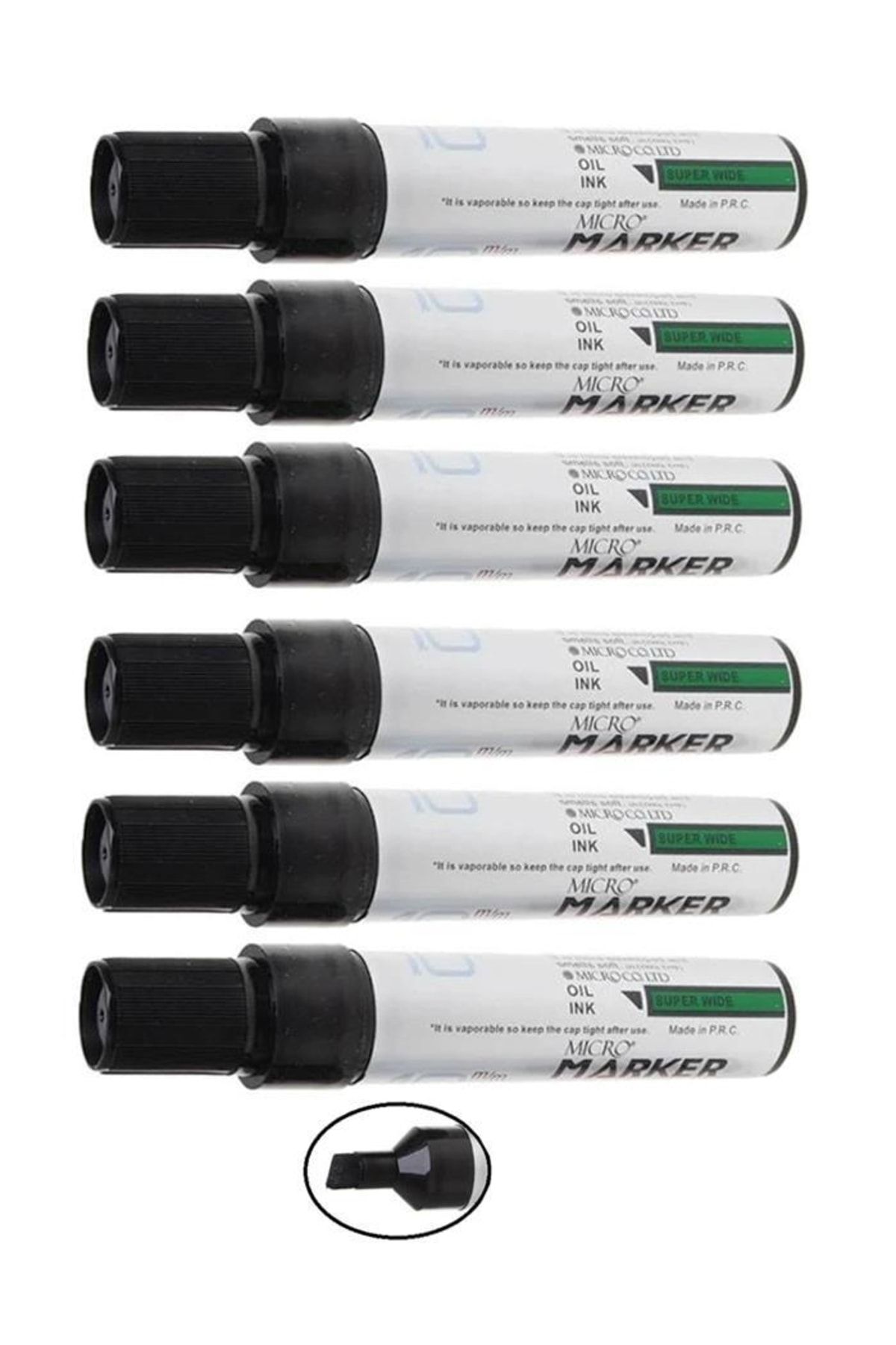 Micro Permanent Markör Marker Kesik Uçlu Koli Kalemi Siyah 10 Mm Çuval Kalemi Silinmez 6 Adet 1 Paket