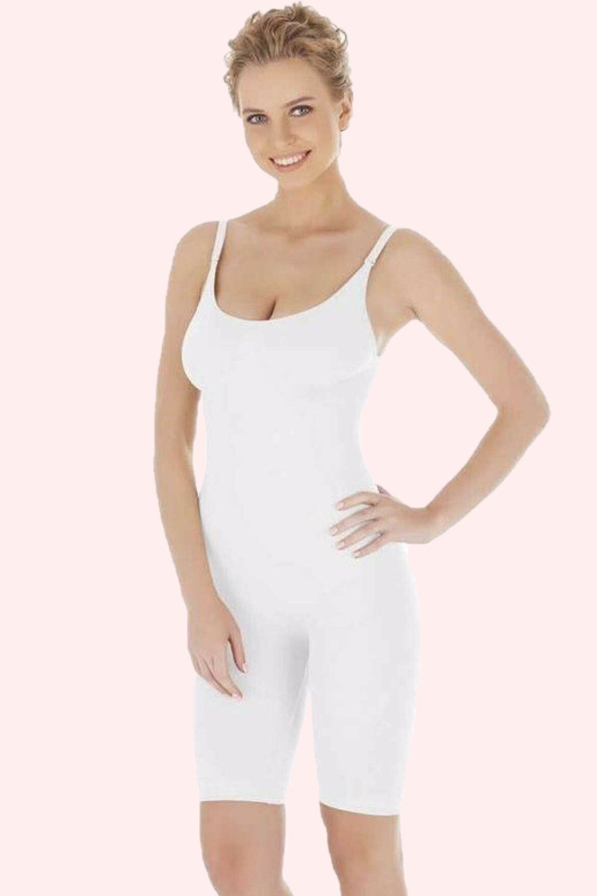 Marketimgel Larix Model Kadın Tam Boy Tulum Korse Push Up Etkili Basen Toplayıcı Tam Boy Korse Beyaz Renk