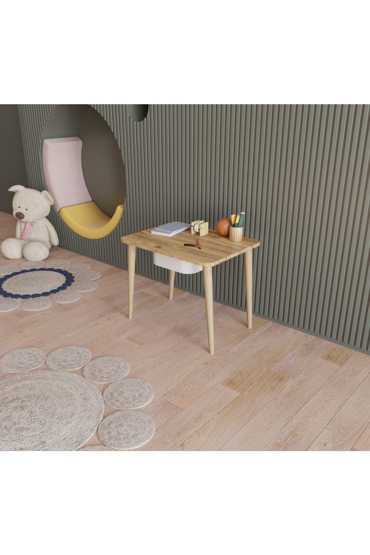 Fahrettin Küçük Montessori Çocuk Masası Çalışma Masası Çekmeceli Aktivite Masası Oyun Masası 45x60 Cm