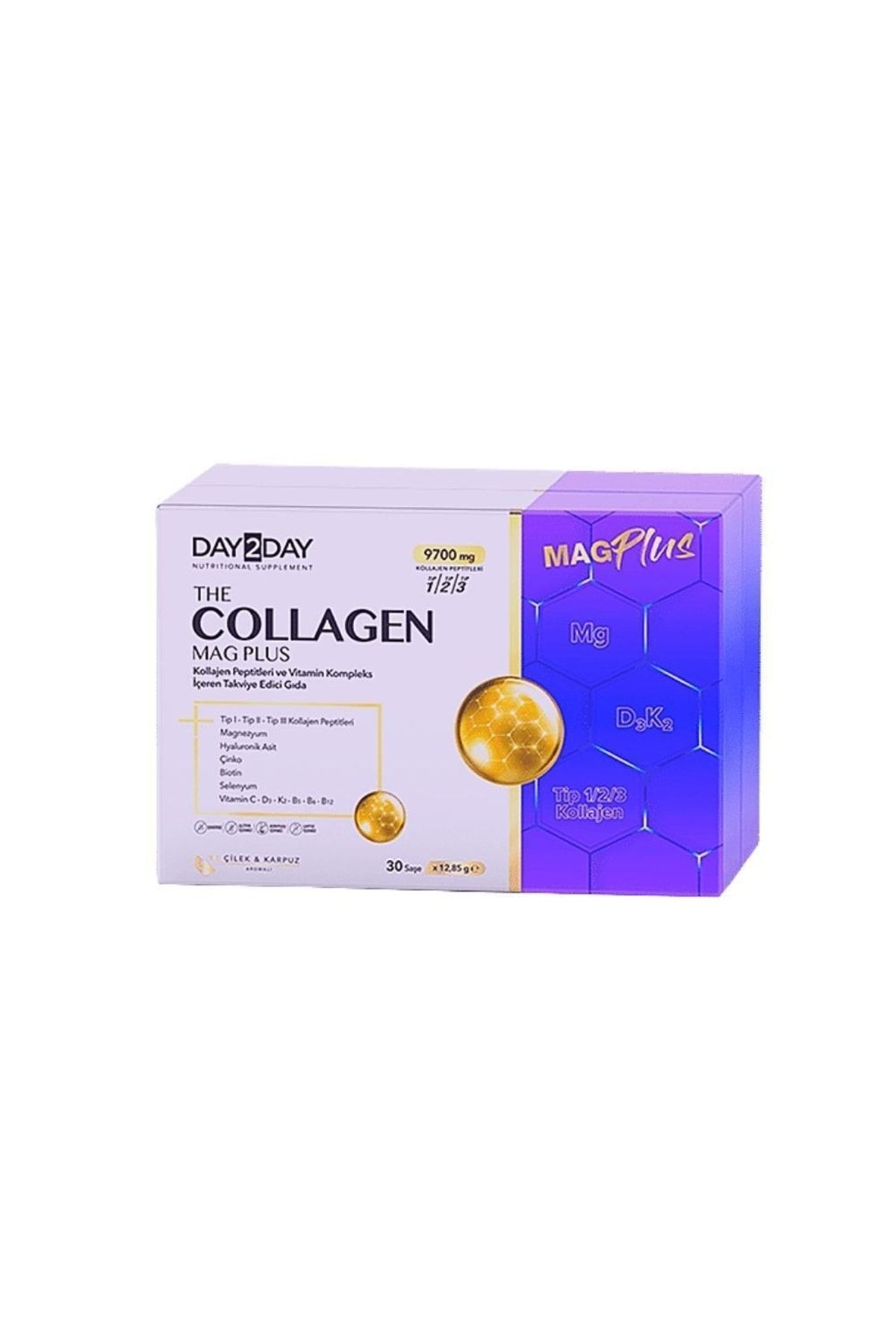 DAY2DAY The Collagen Mag Plus Çilek Ve Karpuz Aromalı Takviye Edici Gıda 9700mg 30 Şase