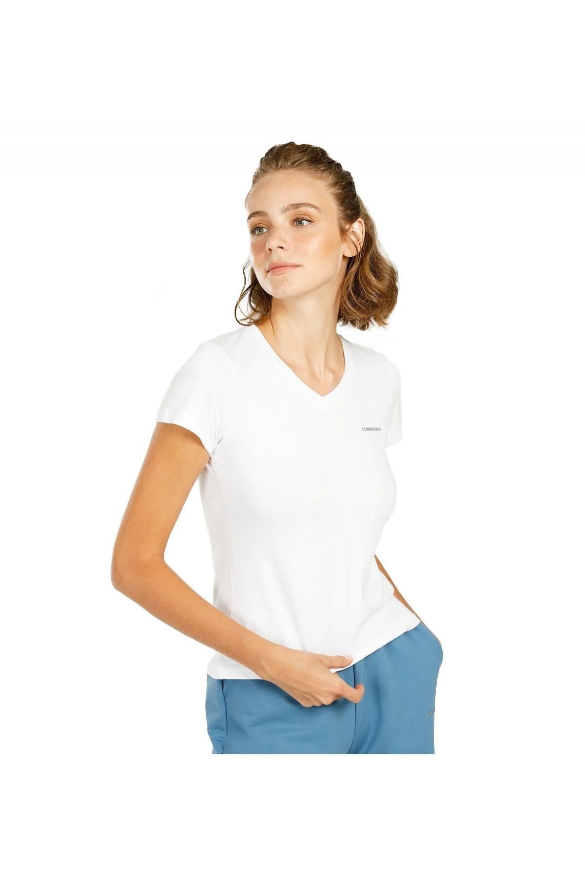 Lumberjack Ct130 Basic V Neck T-sh Beyaz Kadın T-shirt