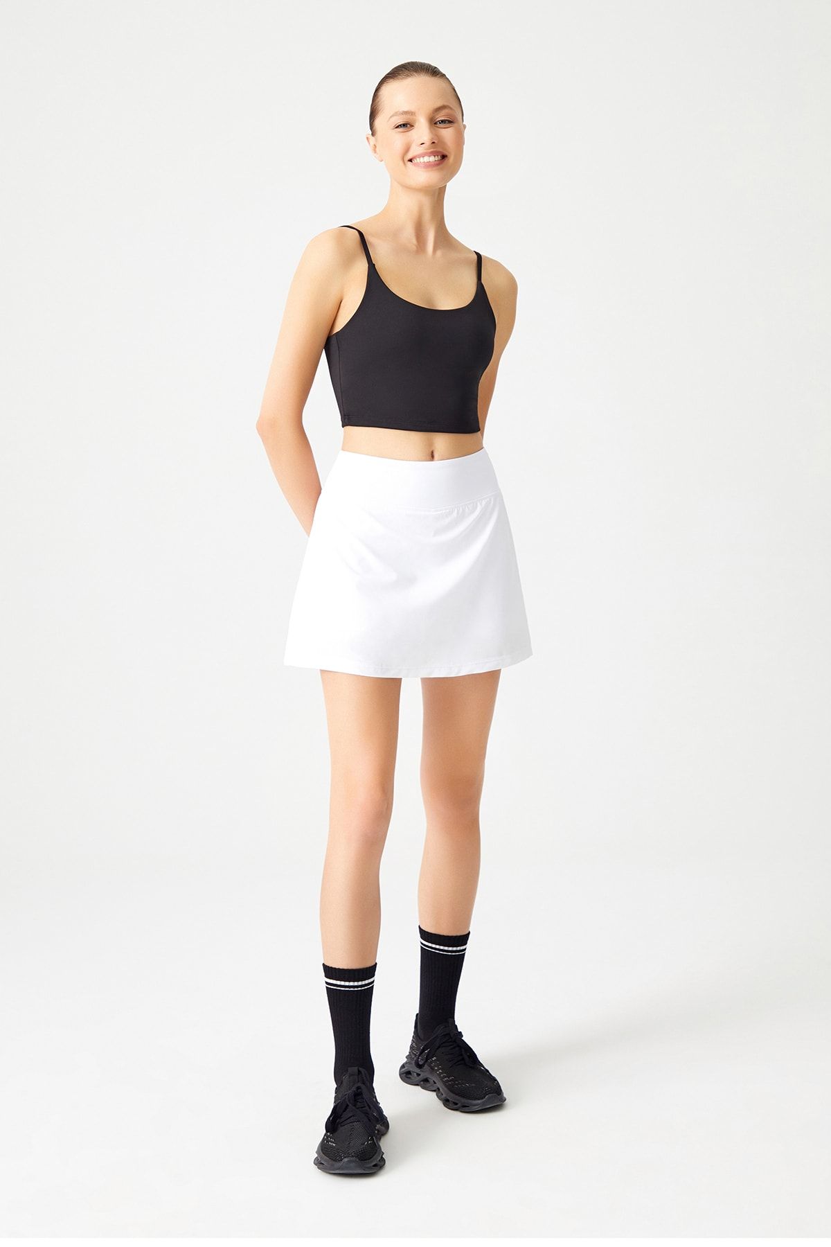 LOS OJOS Beyaz 2 Katmanlı Tenis Eteği - Şort Etek - Spor Etek Tennis Skirt