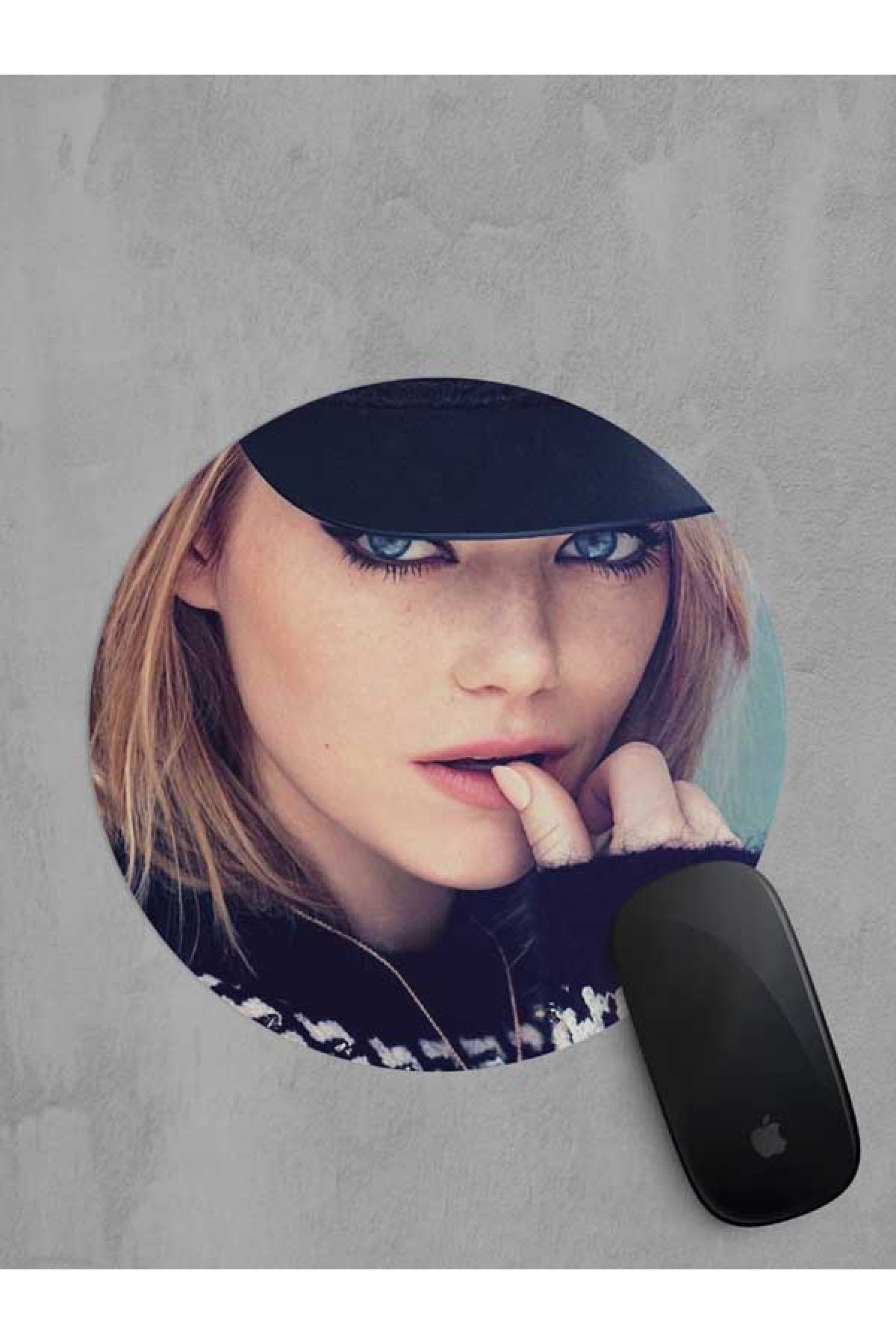 Panorama Ajans Emma Stone Mavi Göz Güzel Kadın Yuvarlak Mouse Pad