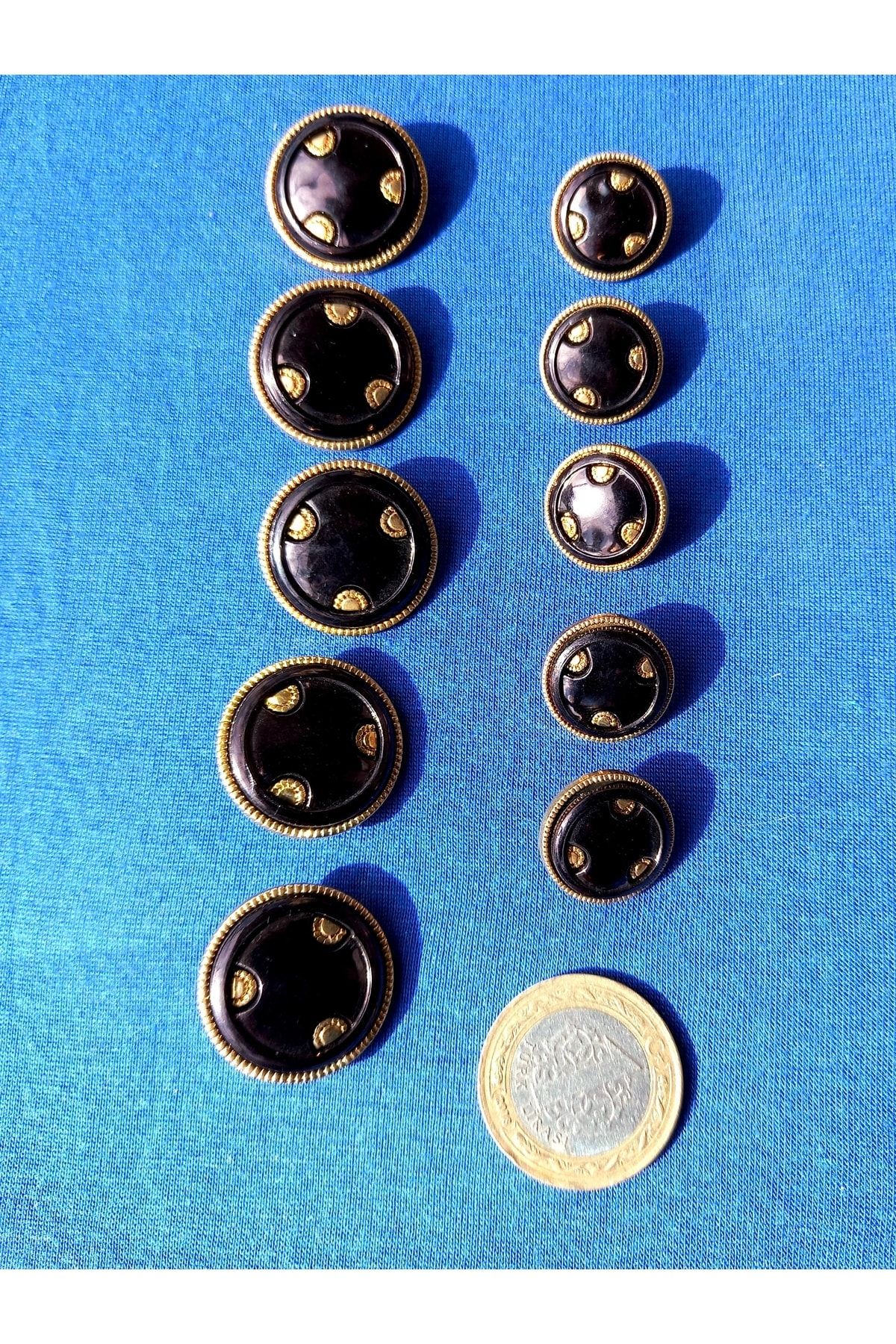 yörük tuhafiye Siyah ,sedef, Gold Metalize Süslemeli ,2,5 Cm Büyük 10 Adet Düğme.kaban, Pardesü,ceket Dügme No.12
