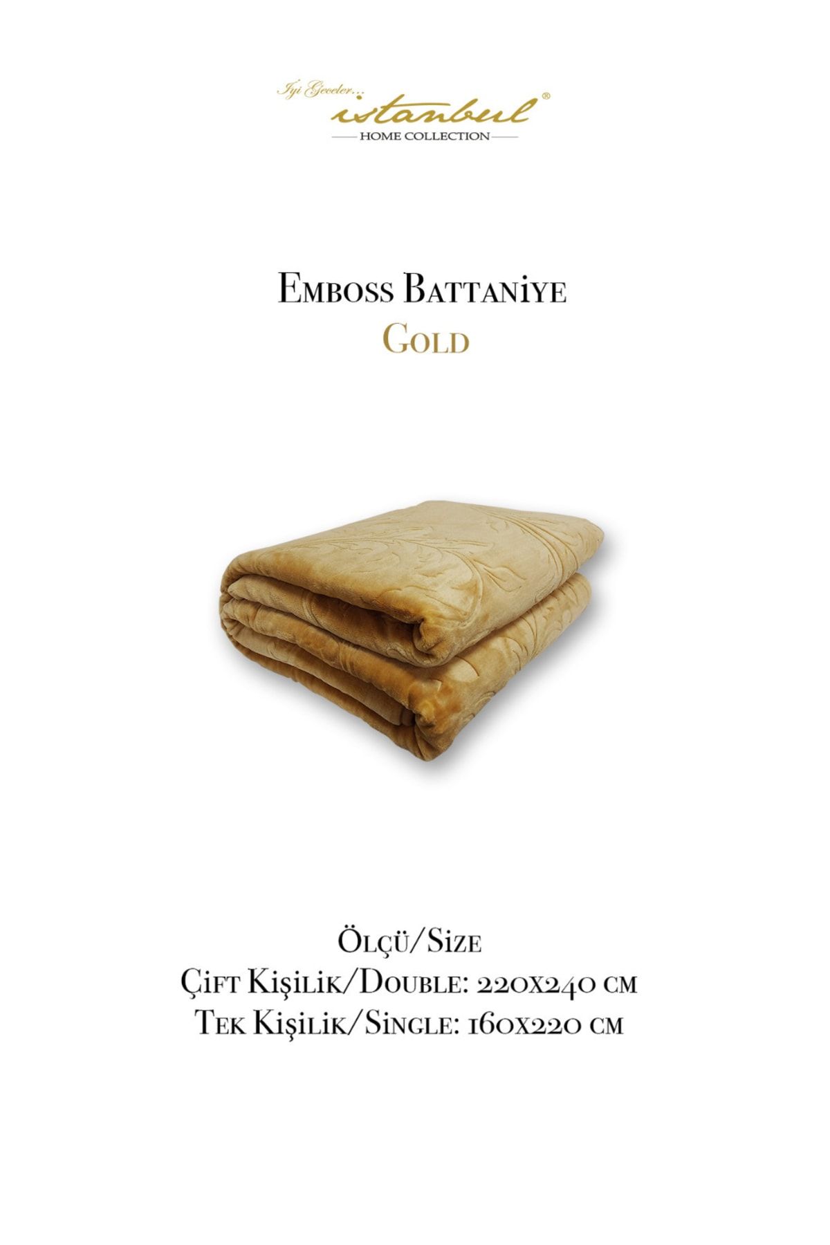 İyi Geceler İstanbul Emboss Kabartmalı Damask Cift Kisilik Battaniye Gold 220x240