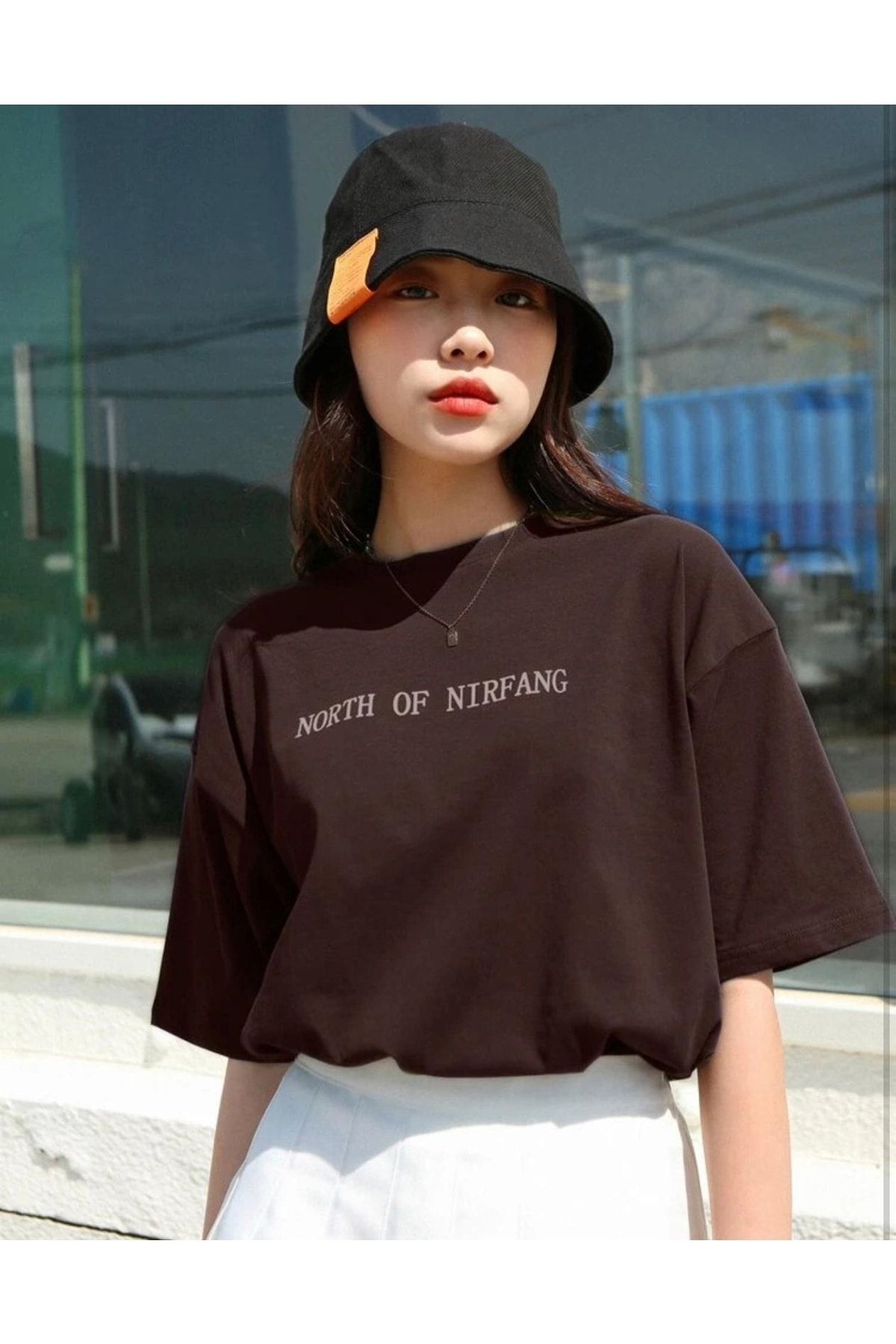 AFROGİYİM Kadın North Of Baskılı Oversize T-shirt