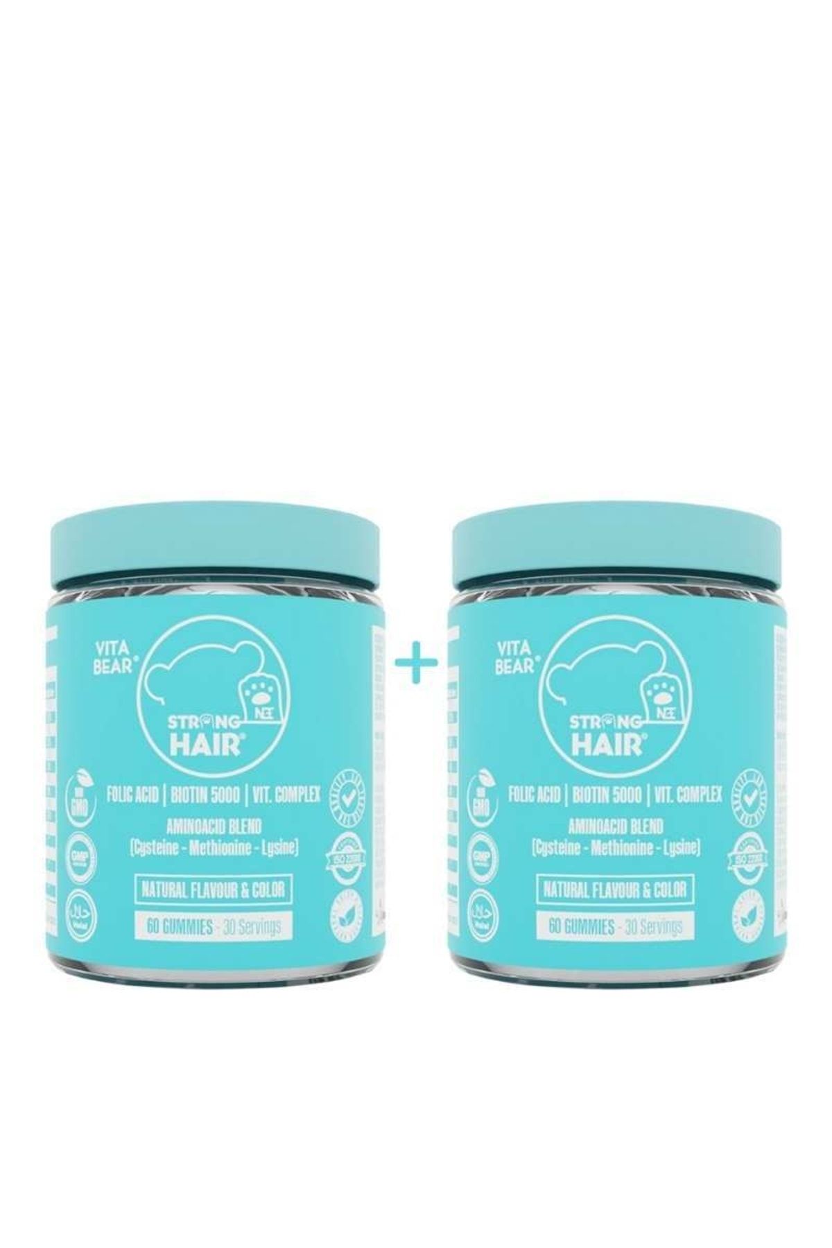 Vita Bear Strong Hair Gummy Vitamin - Biotin Içeren Çiğnenebilir Saç Vitamini 60 Adet 2'li Paket