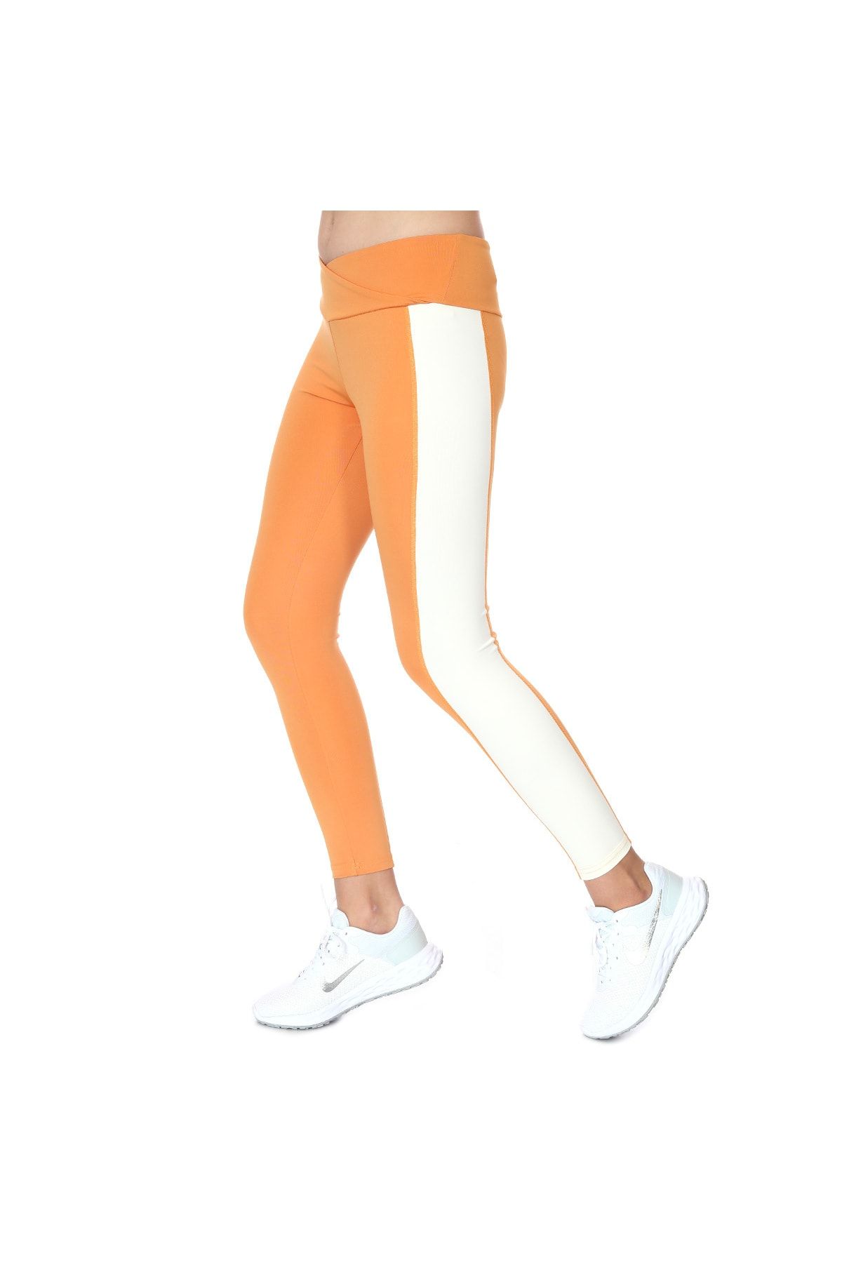 Sportive Color Block Legging Kadın Turuncu Spor Koşu Taytı 21kktp11c01-orj