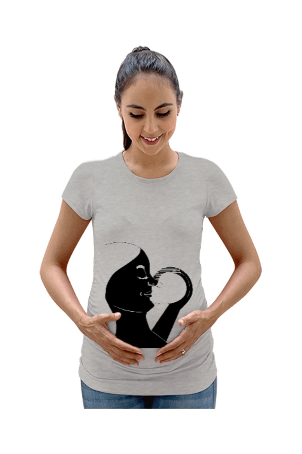 Tisho Anne Sevgisi - Bebeğimi Seviyorum Gri Kadın Hamile Tişört