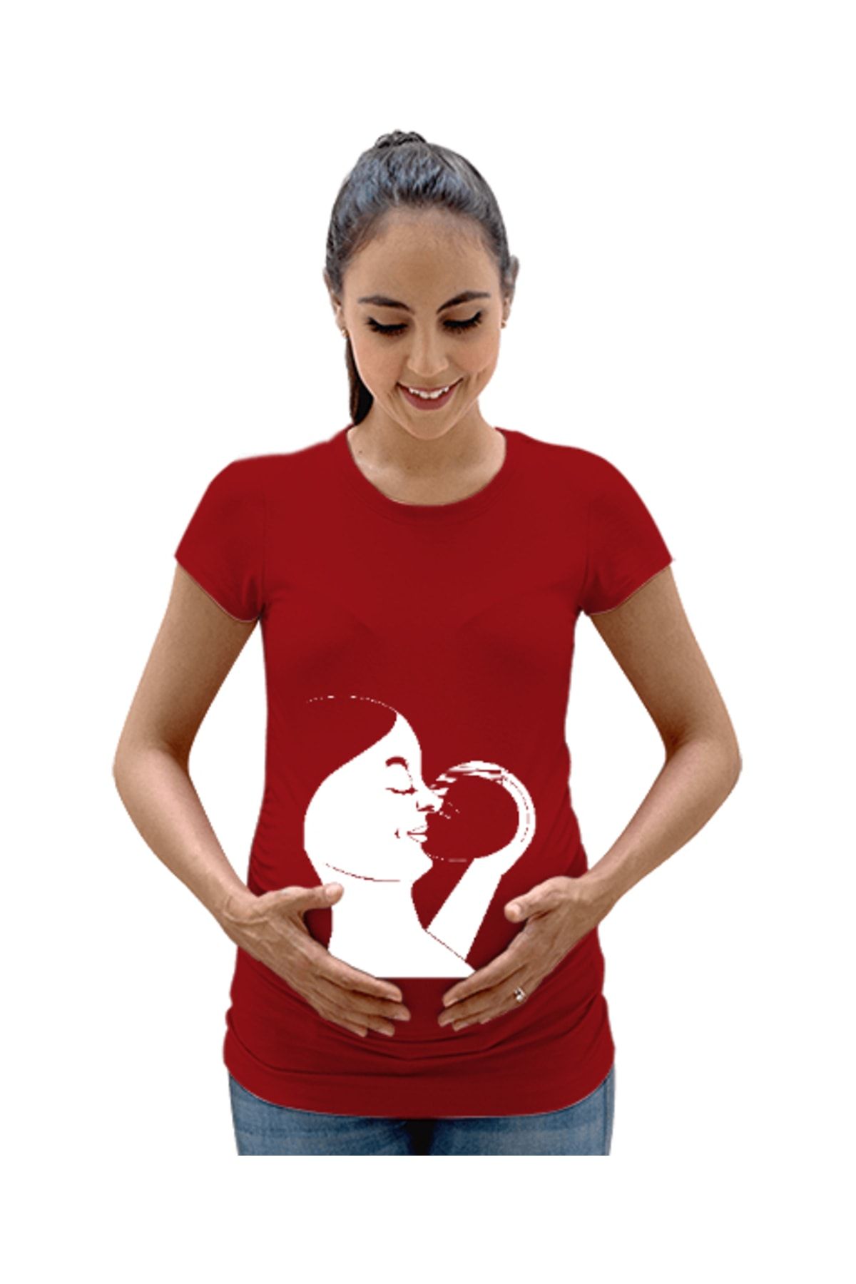 Tisho Anne Sevgisi - Bebeğimi Seviyorum Kırmızı Kadın Hamile Tişört