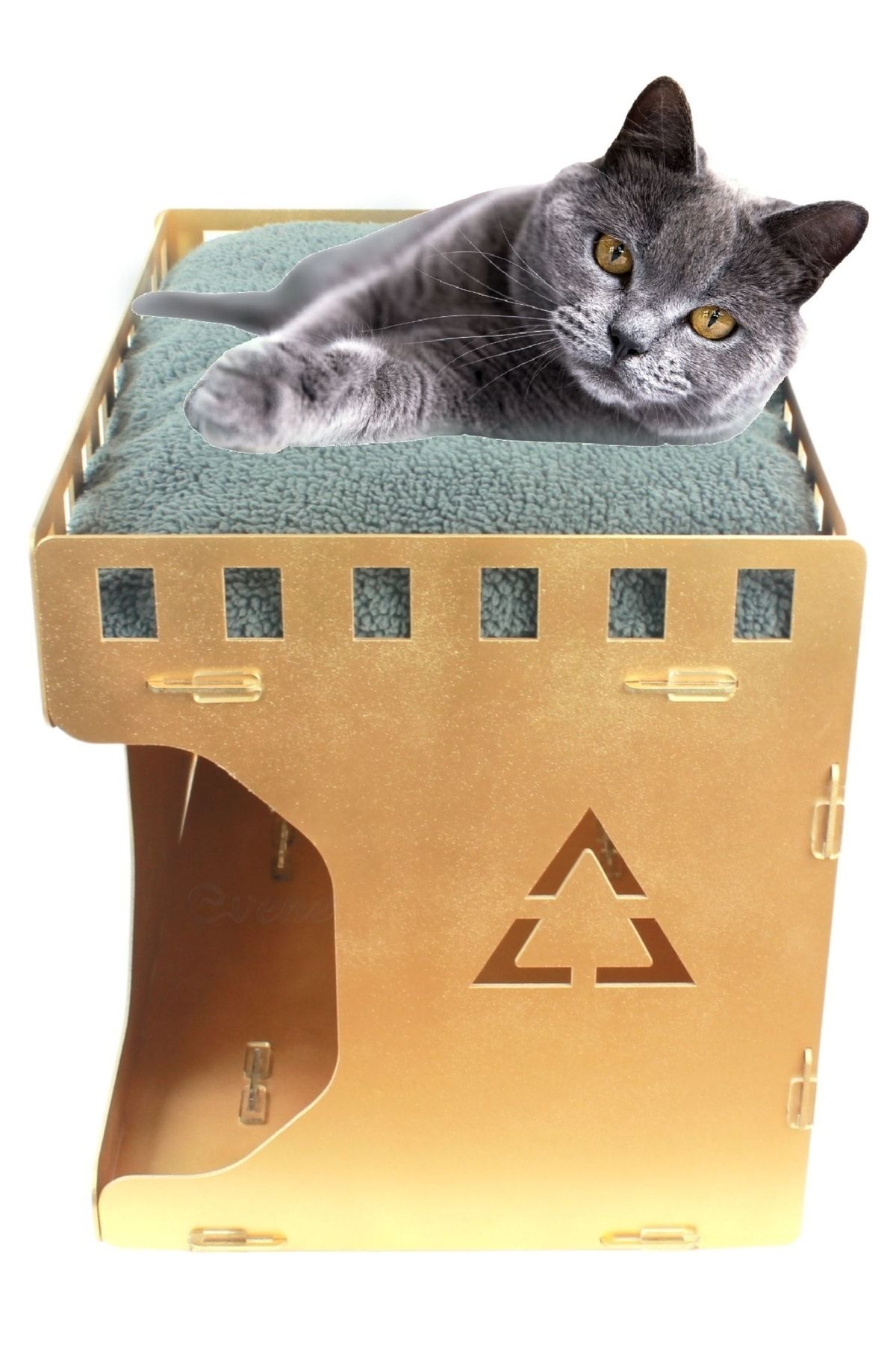 Evene Kedi Evi Kedi Yuvası Kedi Kulübesi Ahşap Kedi Evi Büyük Kedi Evi Model 2 Altın