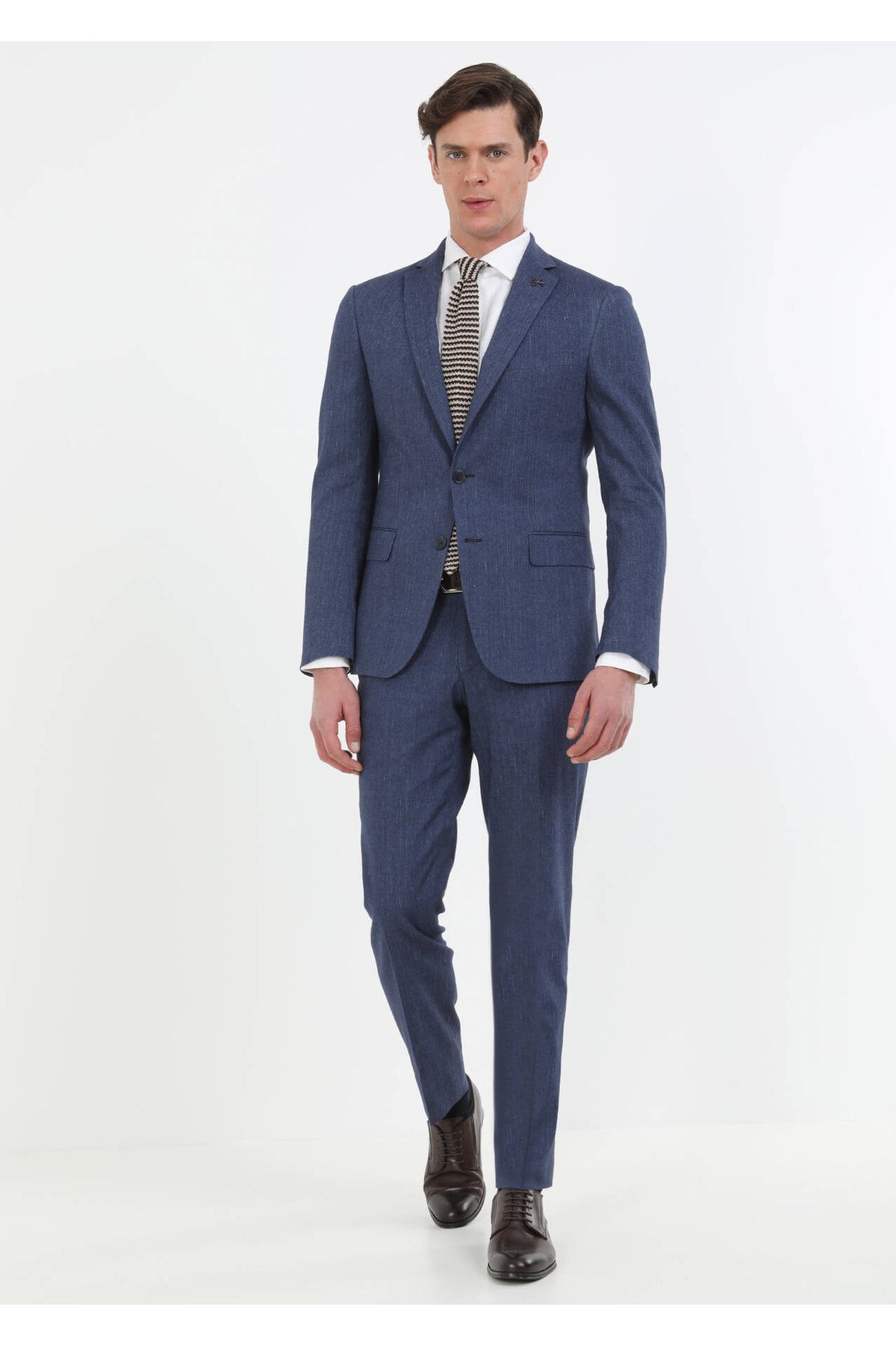 Ramsey Indigo Çizgili Zeroweight-slim Fit Pamuk Karışımlı Takım Elbise