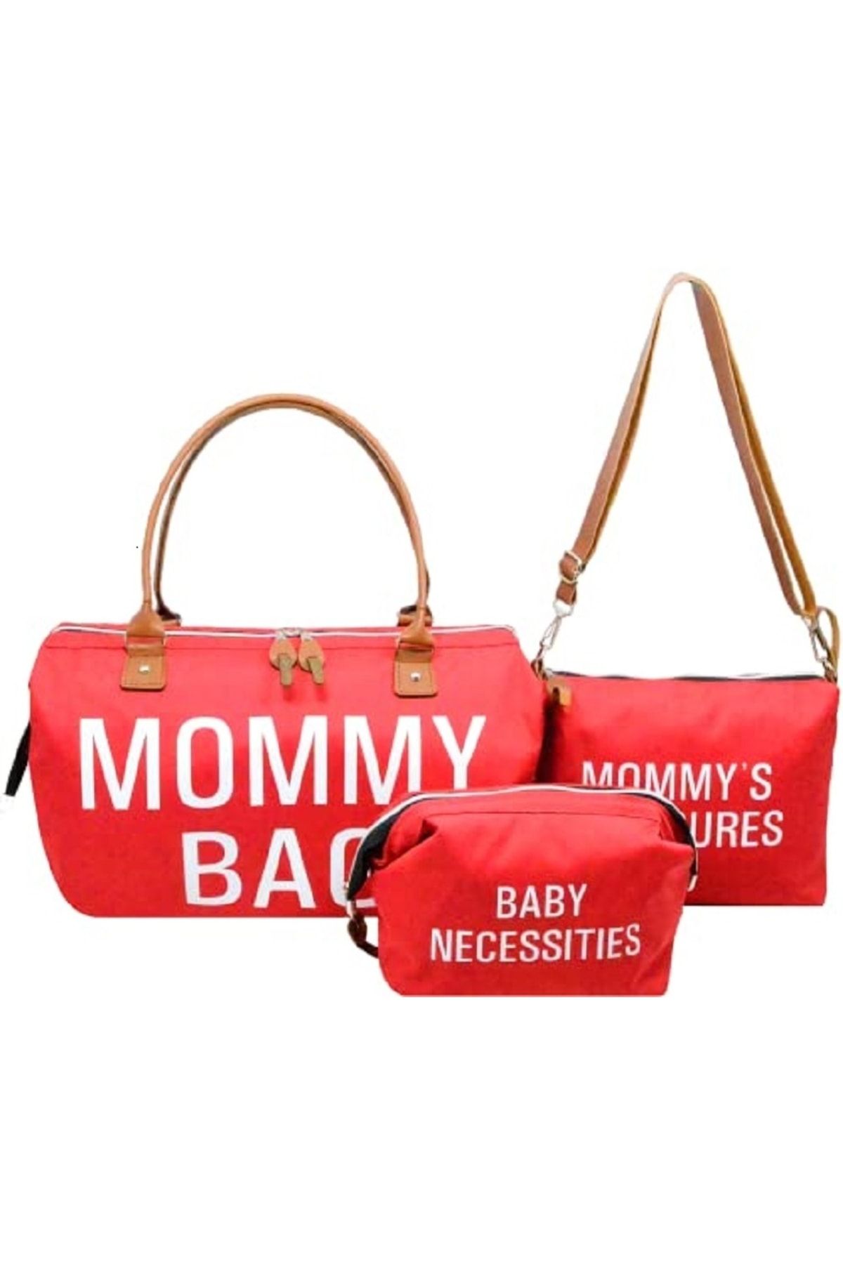 my PİOGGİA Mommy Bag 3 Lü Set Kırmızı Anne Bebek Bakım Ve Baby Kadın Çantası