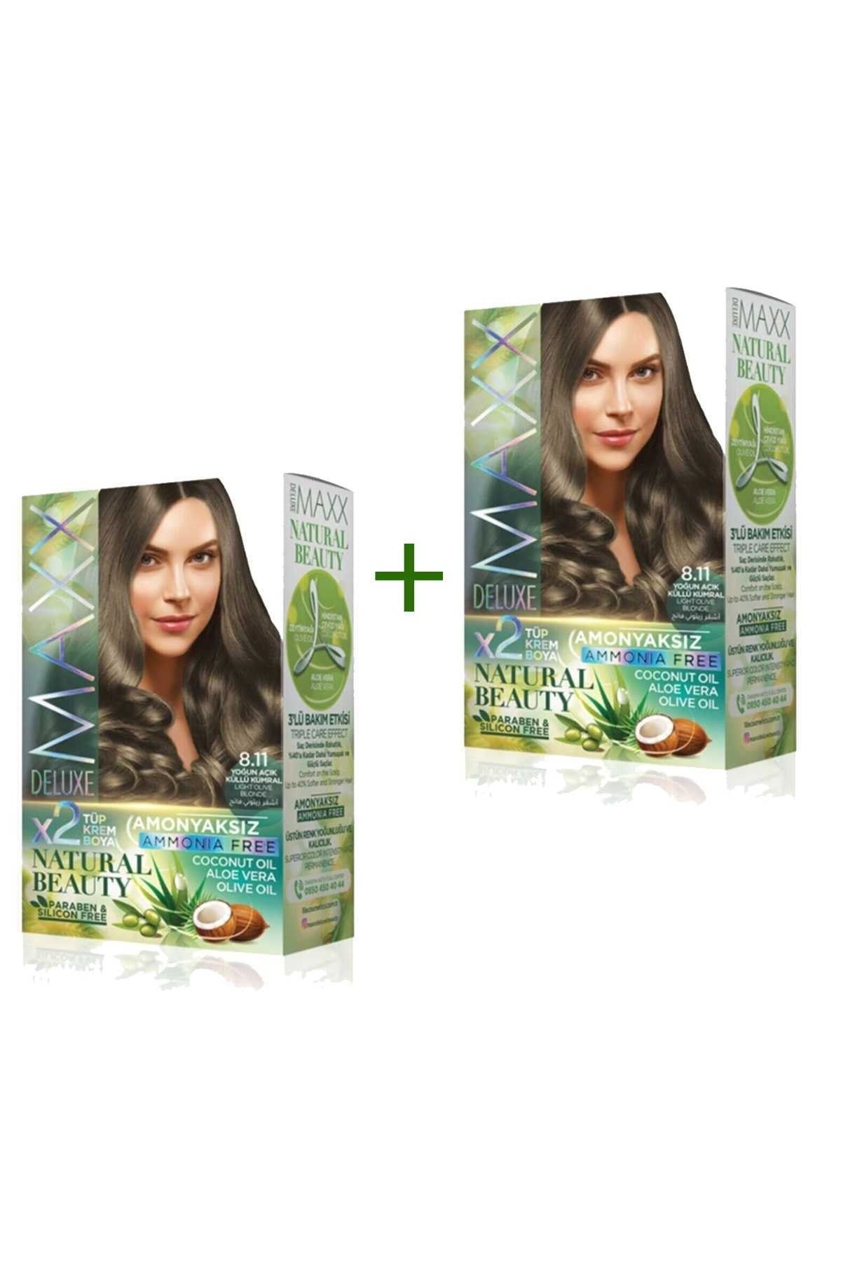 MAXX DELUXE 2 Paket Natural Beauty Amonyaksız Saç Boyası 8.11 Yoğun Açık Küllü Kumral