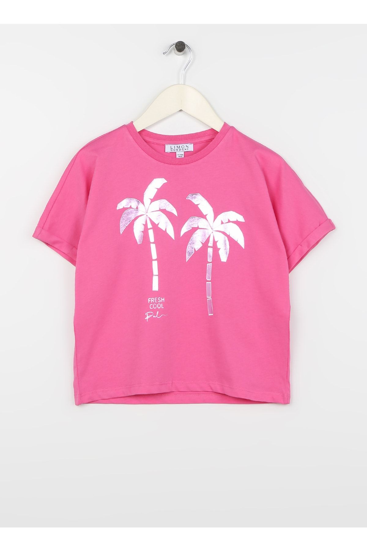 LİMON COMPANY Limon Varaklı Fuşya Kız Çocuk T-shirt Palm Gırl-23