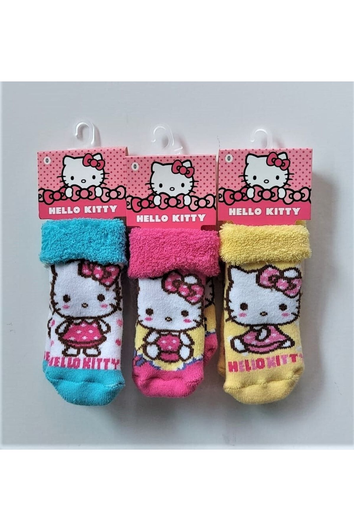 Hello Kitty Lisanslı Kız Bebek Havlu Kaymaz Soket Çorap 3^lü