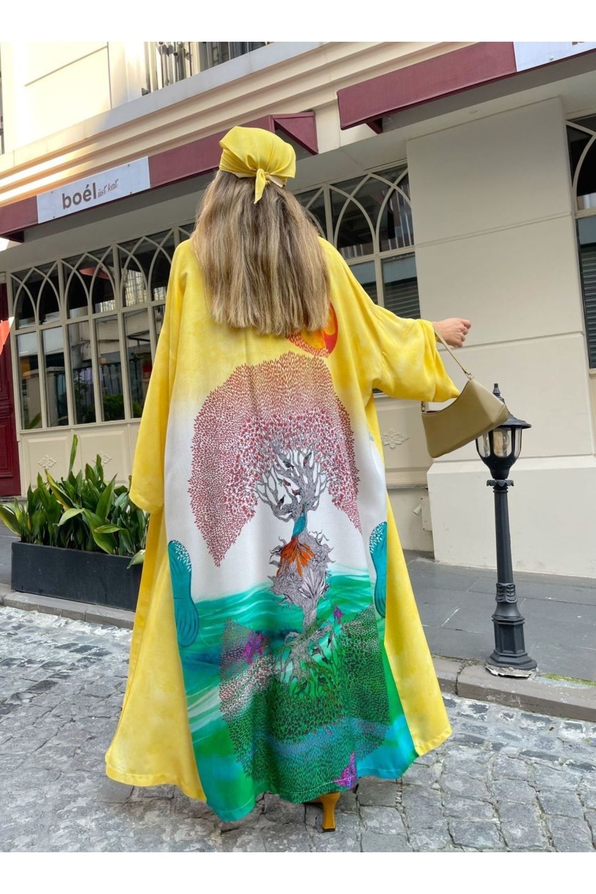 Gaia Stil Desenli Sarı Özel Tasarım Kimono Kaftan
