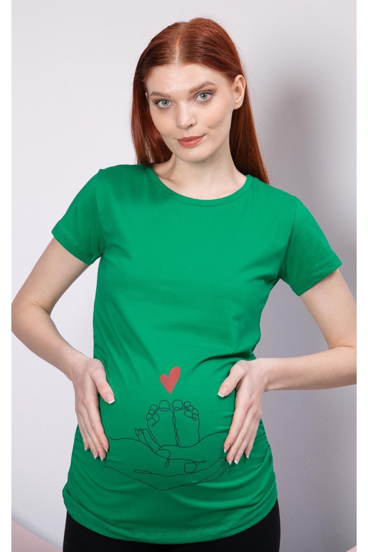 Görsin Hamile Gör&sin Espirili Baskılı Hamile Yeşil Tişört