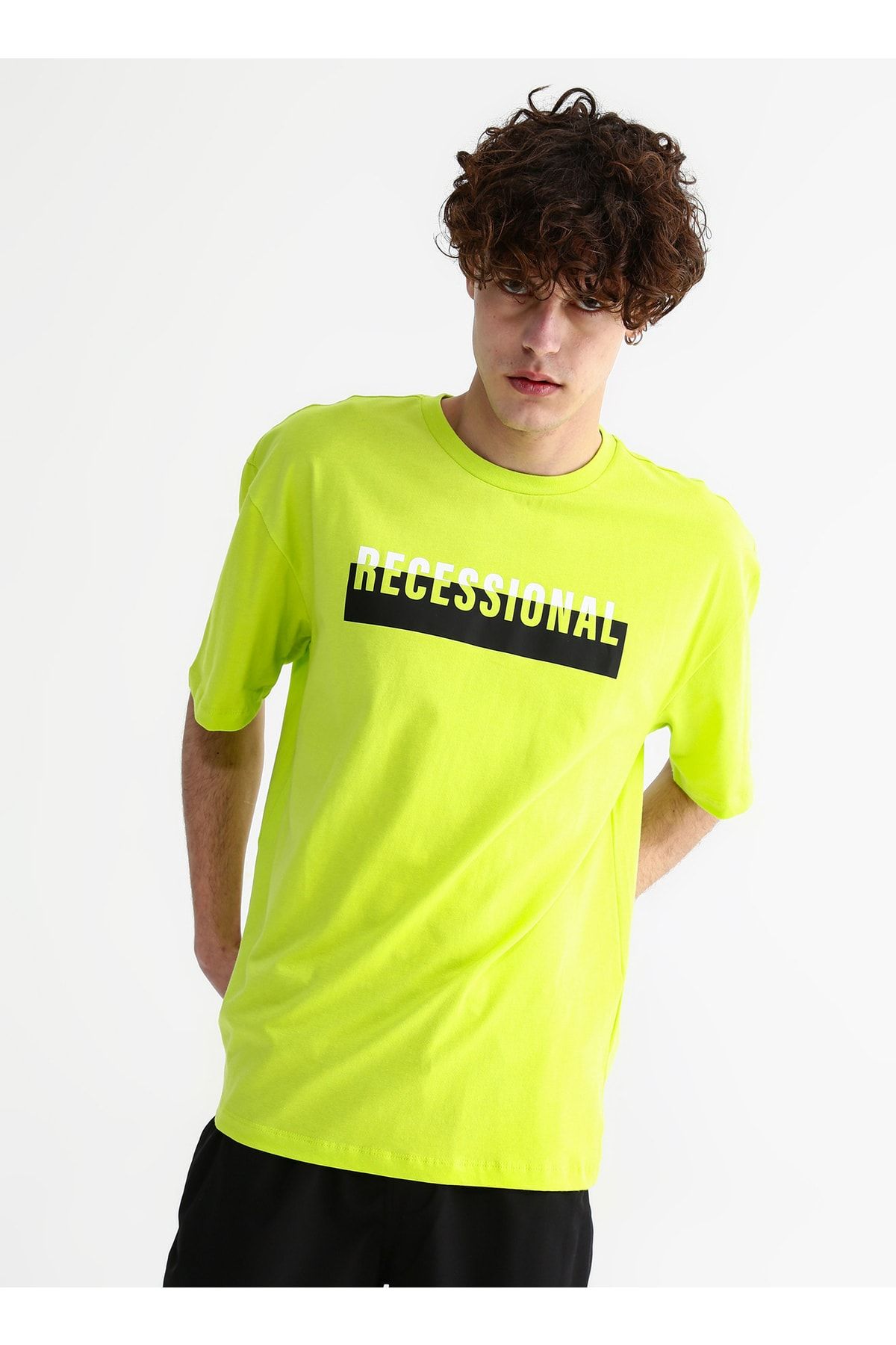 LİMON COMPANY Limon Bisiklet Yaka Baskılı Limon Erkek T-shirt Sagı