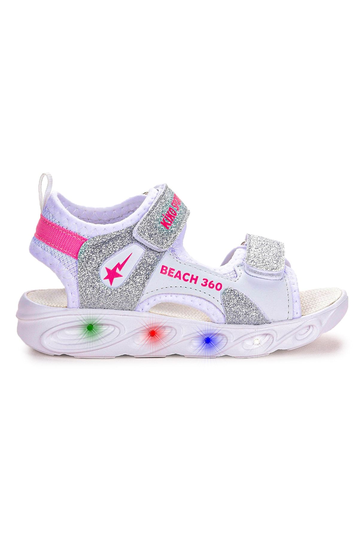Kiko Kids 102 Simli Işıklı Günlük Kız Çocuk Cırtlı Sandalet Ayakkabı