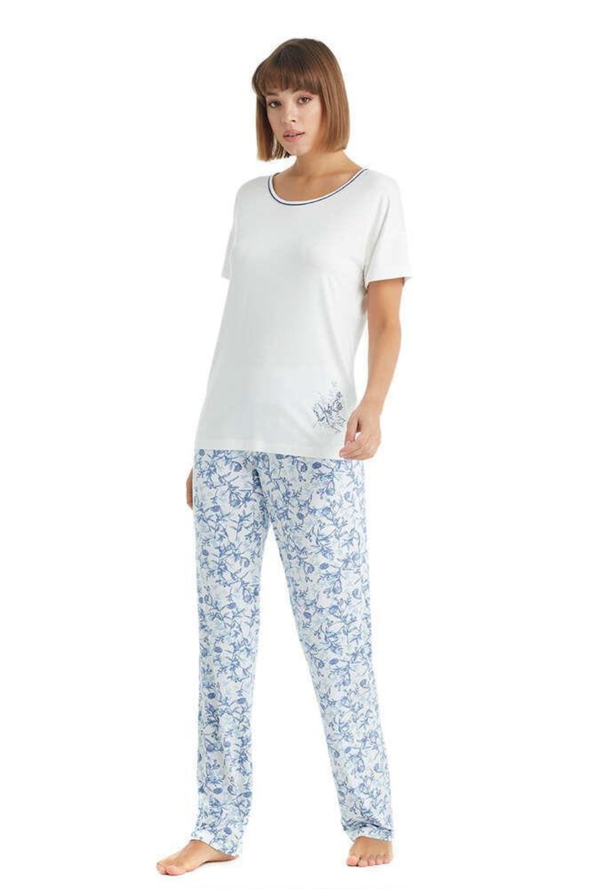 Blackspade Yuvarlak Yaka Düz Beyaz Kadın Pijama Takımı 51020