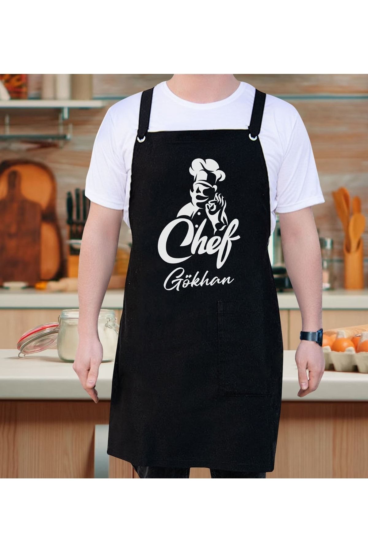 Bk Gift Kişiye Özel Isimli Chef Tasarımlı Profesyonel Siyah Mutfak Önlüğü, Aşçı Önlüğü, Şef Önlüğü,