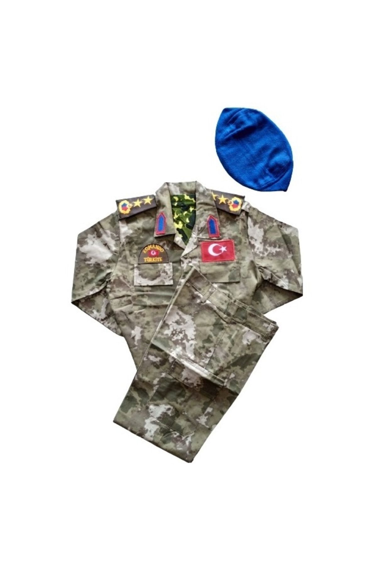 Temiz Pazar Erkek Çocuk Asker Komando Kıyafeti Kostüm Mavi Bereli