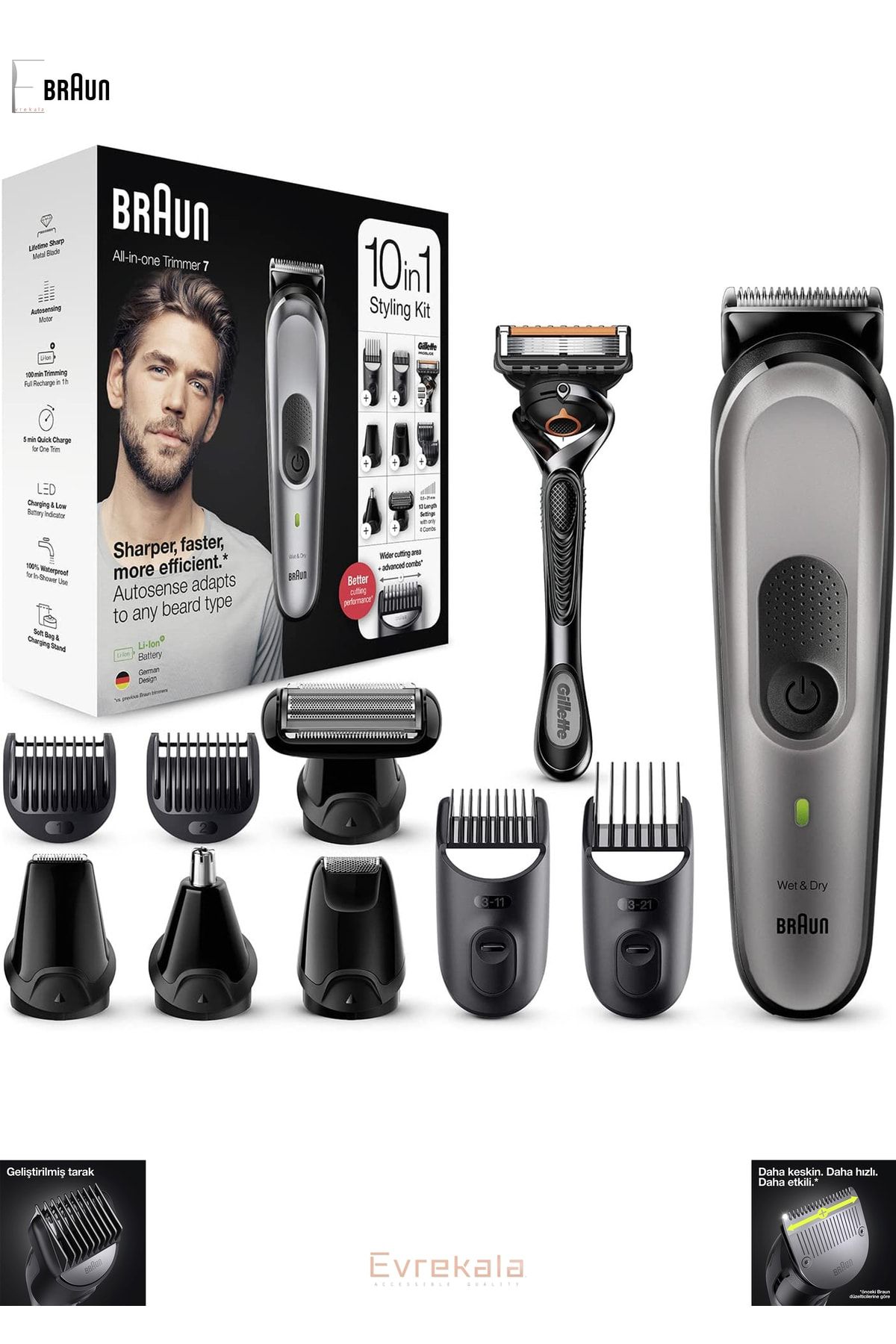 Braun Evrekala Shop Tıraş Makinesi Saç-sakal-vücut Bakım Seti 10 In 1 Ve Gilette