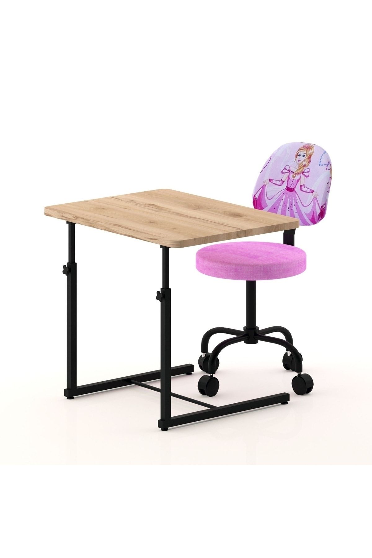Depolife Prenses Sindirella Desenli Çocuk Odası Ders Çalışma Koltuk Ve Masa Seti Tekerlekli Sandalye Ve Sehpa