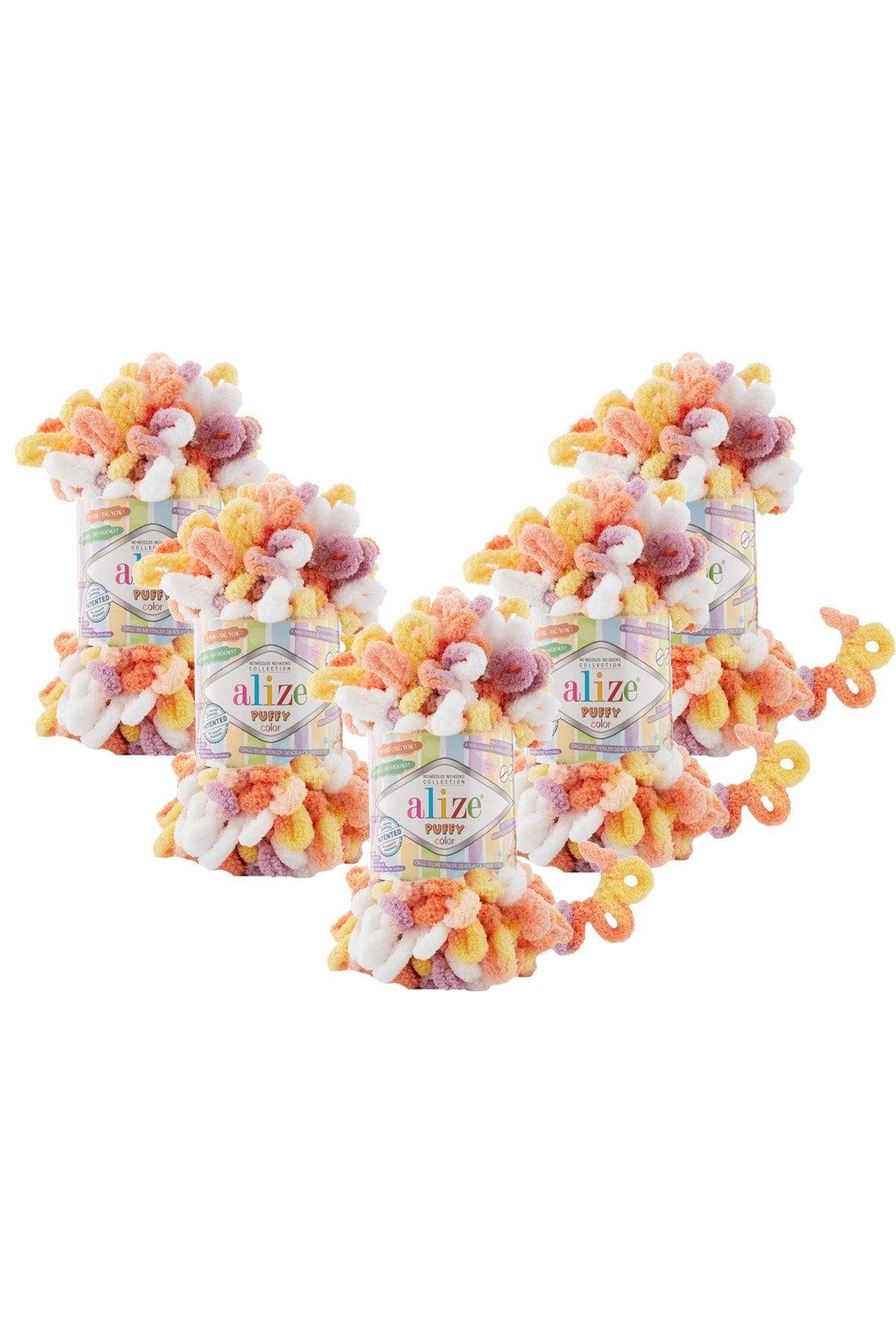 Alize 5 Adet Puffy Color - El Örgü Ipi Bebek Battaniye Panduf Atkı Hırka Ipi