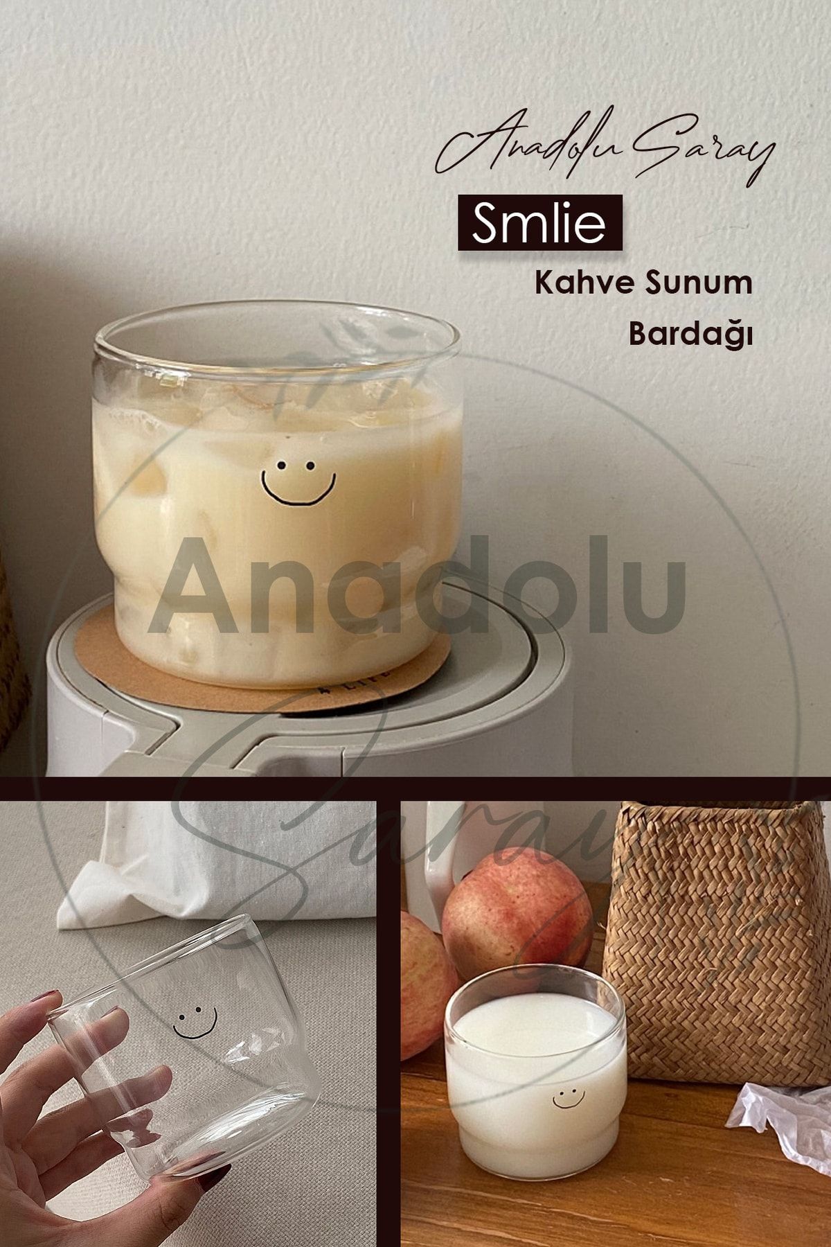 Anadolu Saray Çarşısı Isıya Dayanıklı Borosilikat Smile Detay Bardak Ve Kase | Kahve Ve Sunum Bardağı - 1 Adet