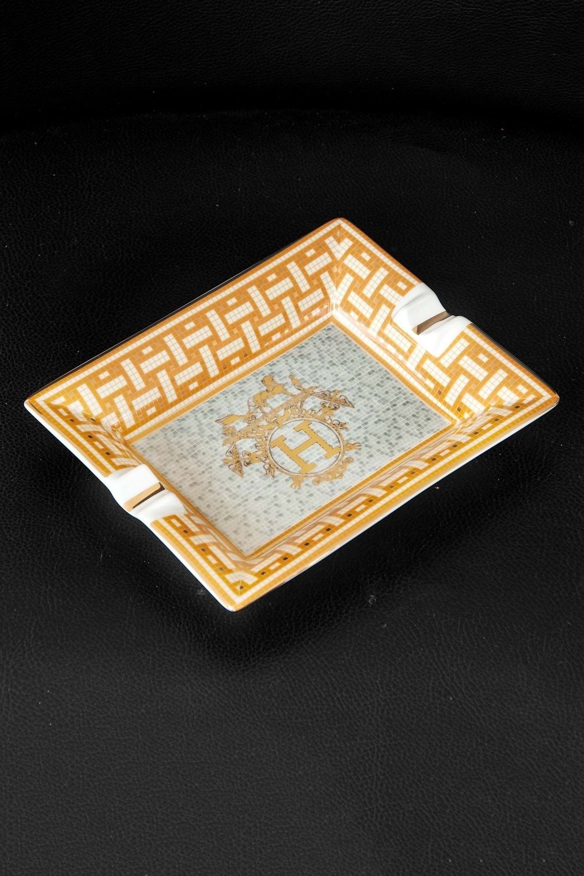Bursa Porselen Dekor Mozaik Altın Yaldızlı Büyük Boy Porselen Kül Tablası
