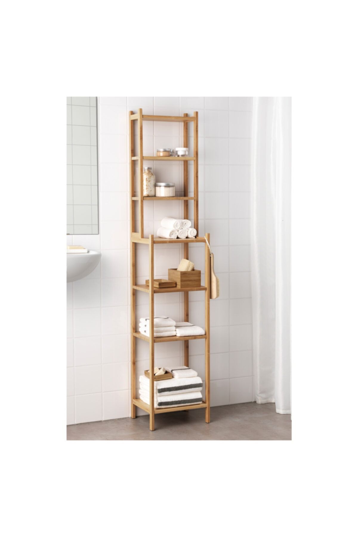 IKEA Ragrund Banyo Rafı Bambu, 33x28x163 Cm Dolap