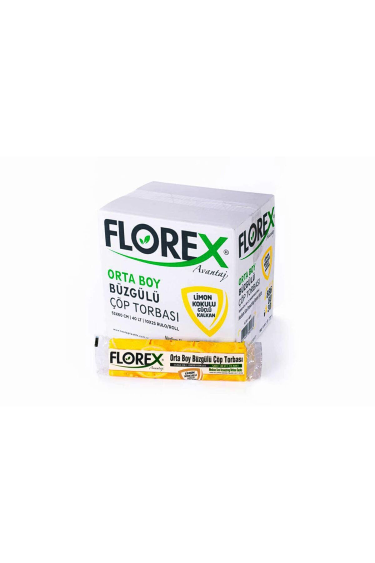 Florex Limon Kokulu Büzgülü Orta Boy Çöp Torbası 55x60 25 Rulo 1 Koli