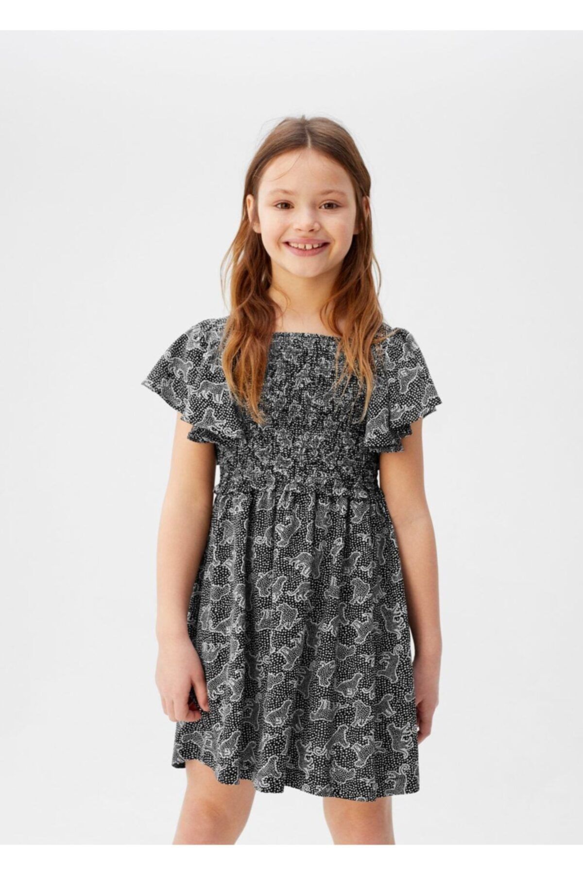 MANGO Kids Kız Çocuk Fırfırlı Desenli Elbise