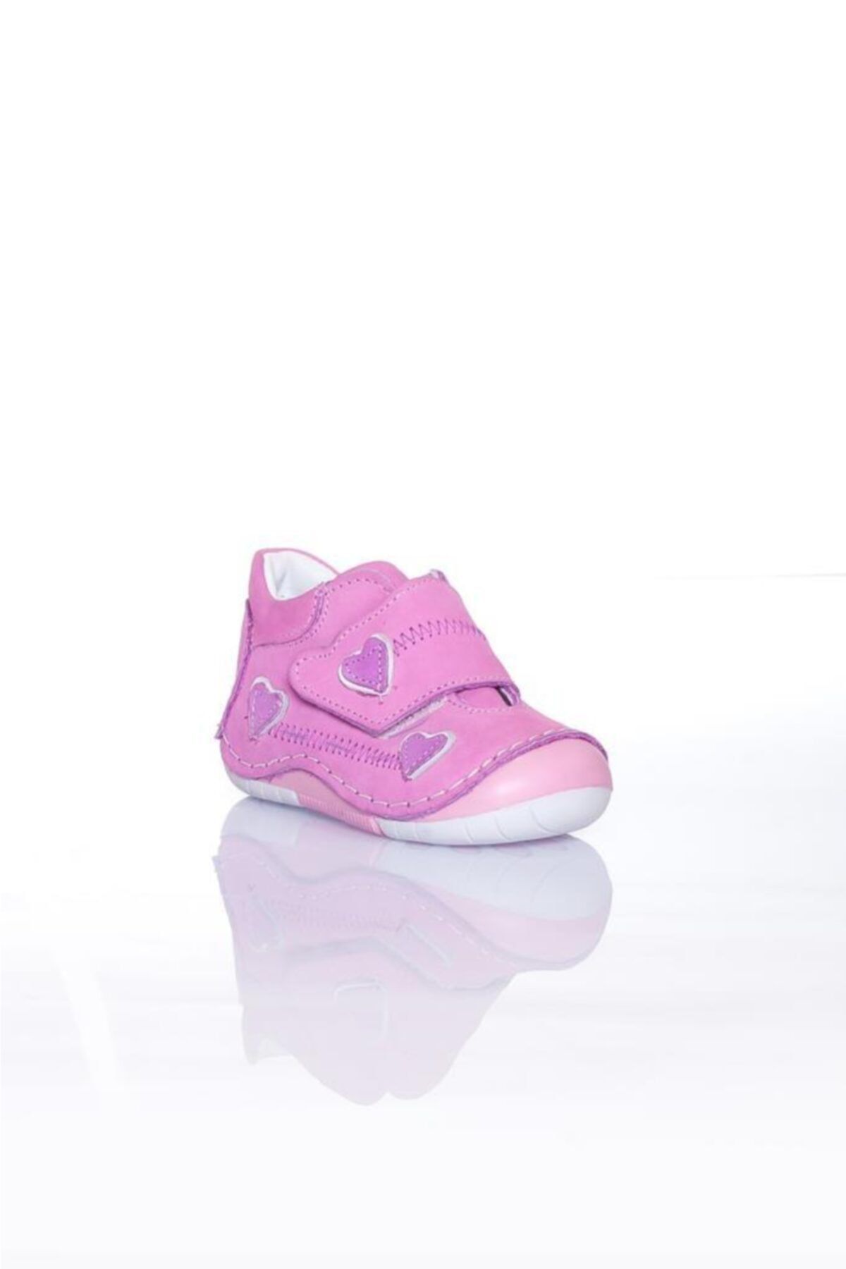 WSTARK Kız Bebek Pembe Hakiki Deri Kışlık Cırtlı Kalpli İlk Adım Ayakkabısı