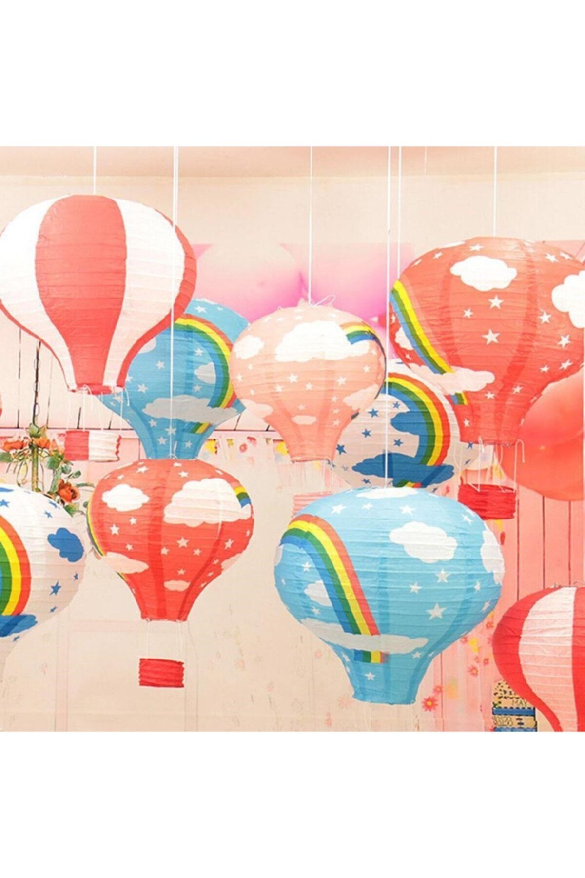 DecoTown Dekoratif Renkli Kağıt Dilek Feneri Balonu Renkli Uçan Balon