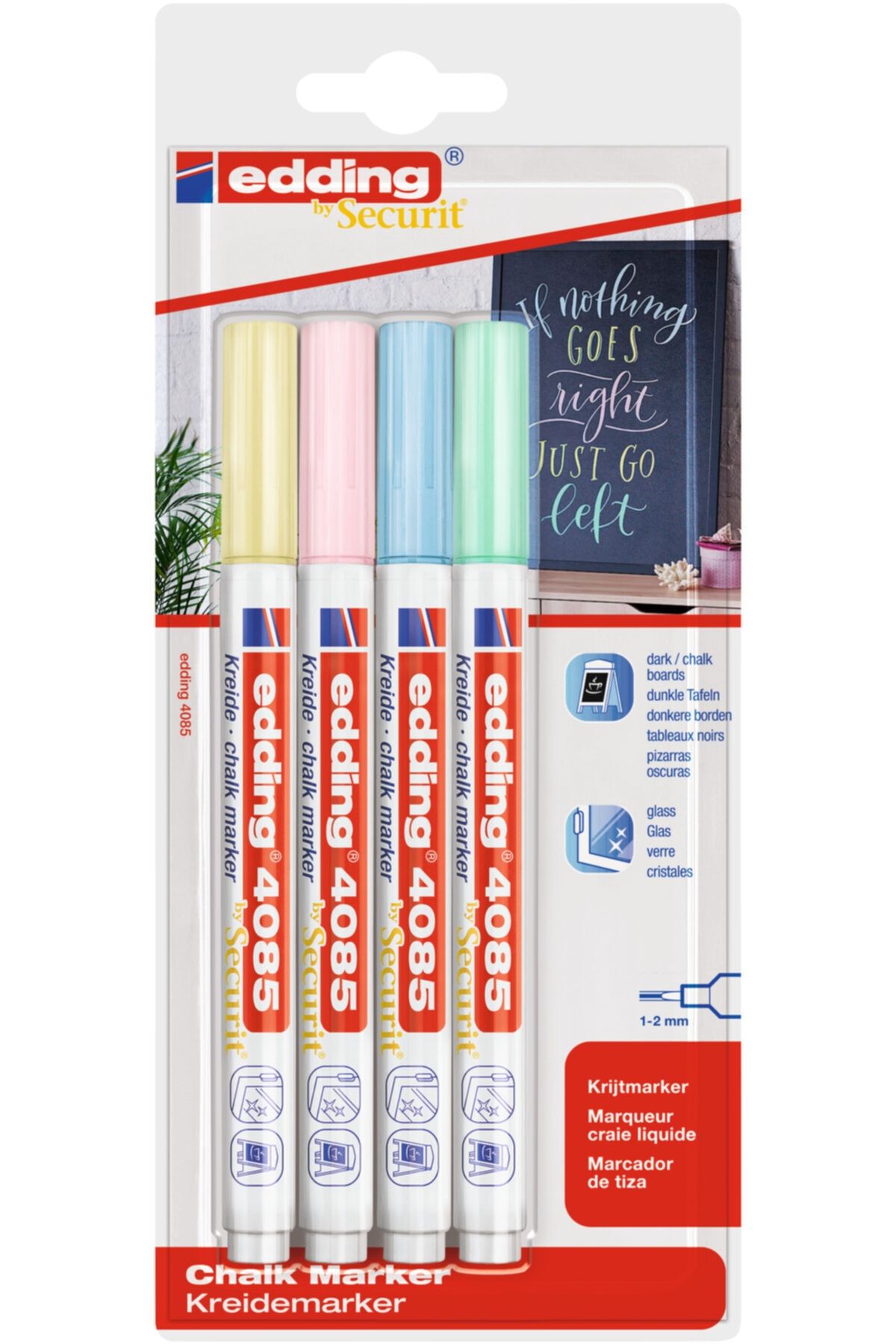 Edding 4085 Likit Tebeşir Kalemi (sıvı Tebeşir) 1-2mm Pastel 4 Renk ( 4 Lü Paket)